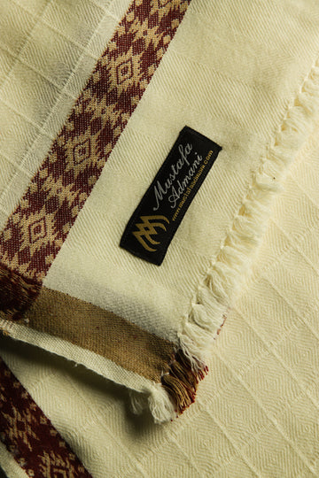 Checkered Wool Shawl - Off White