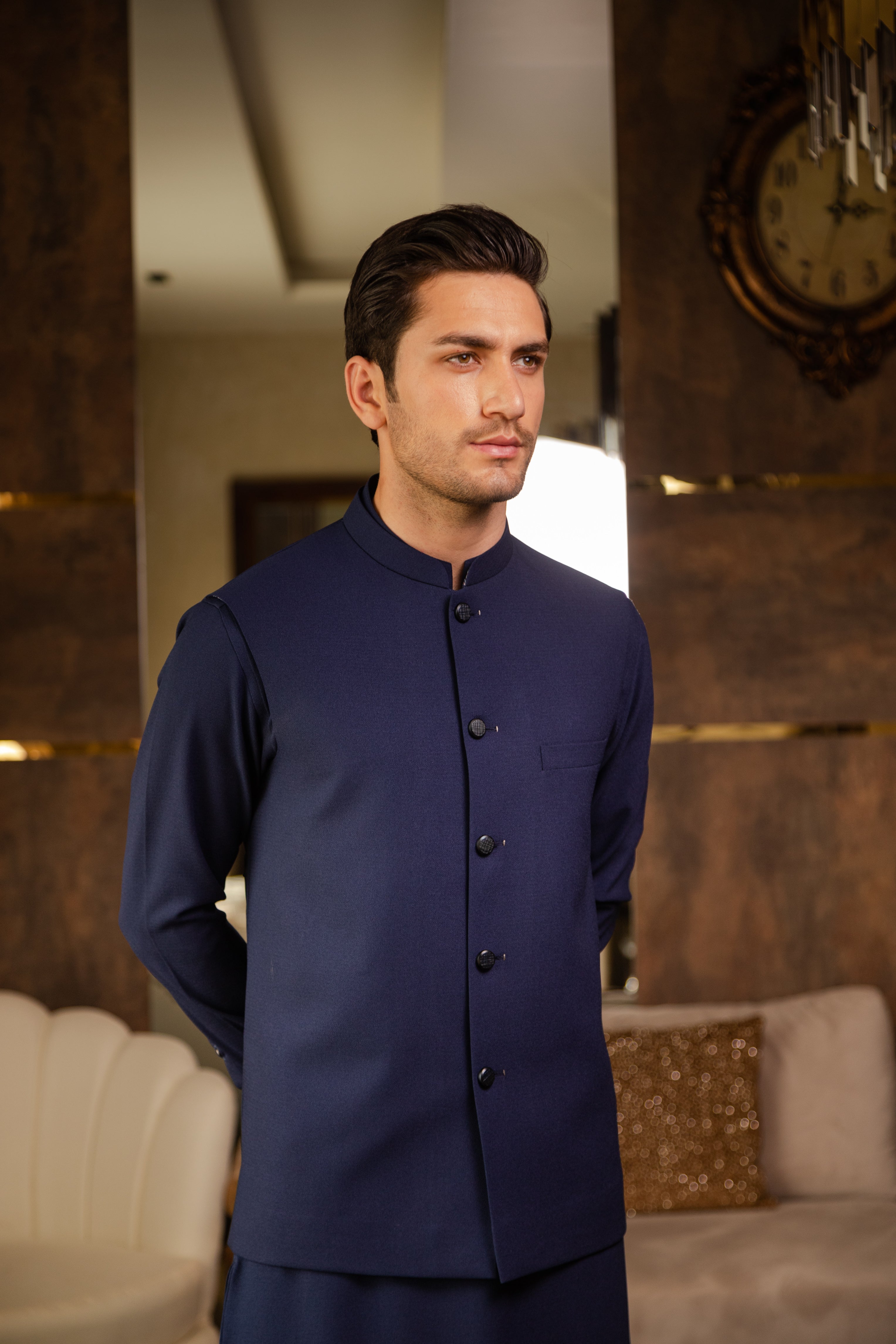 Blue shops kurta with waistcoat