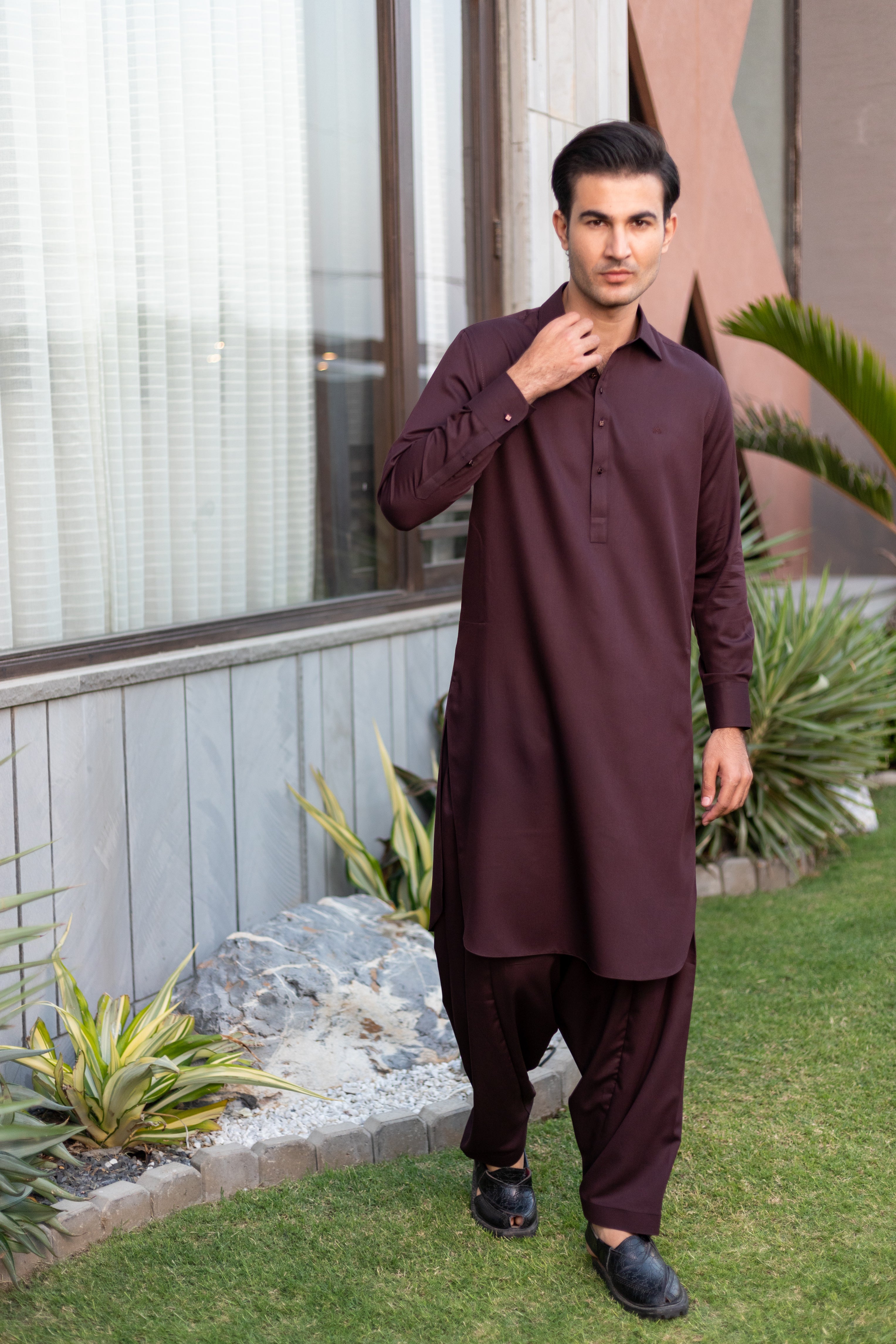Majestic Garnet Maroon Shalwar Kameez – Mustafa Admani