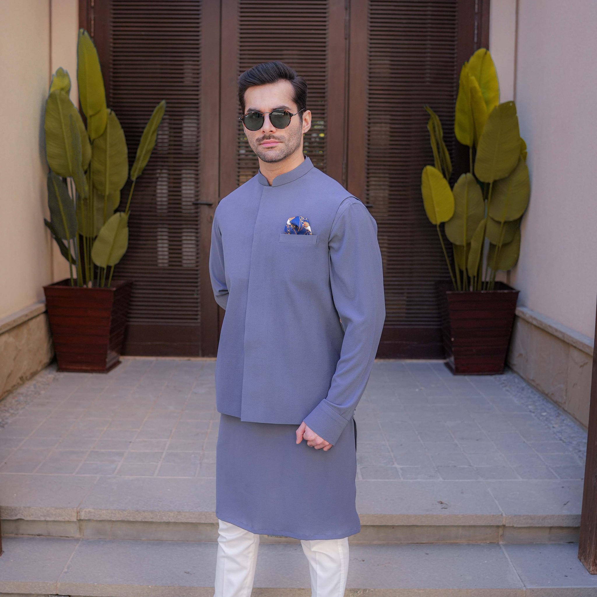 Grey - Waistcoat & Kurta-Pyjama Set