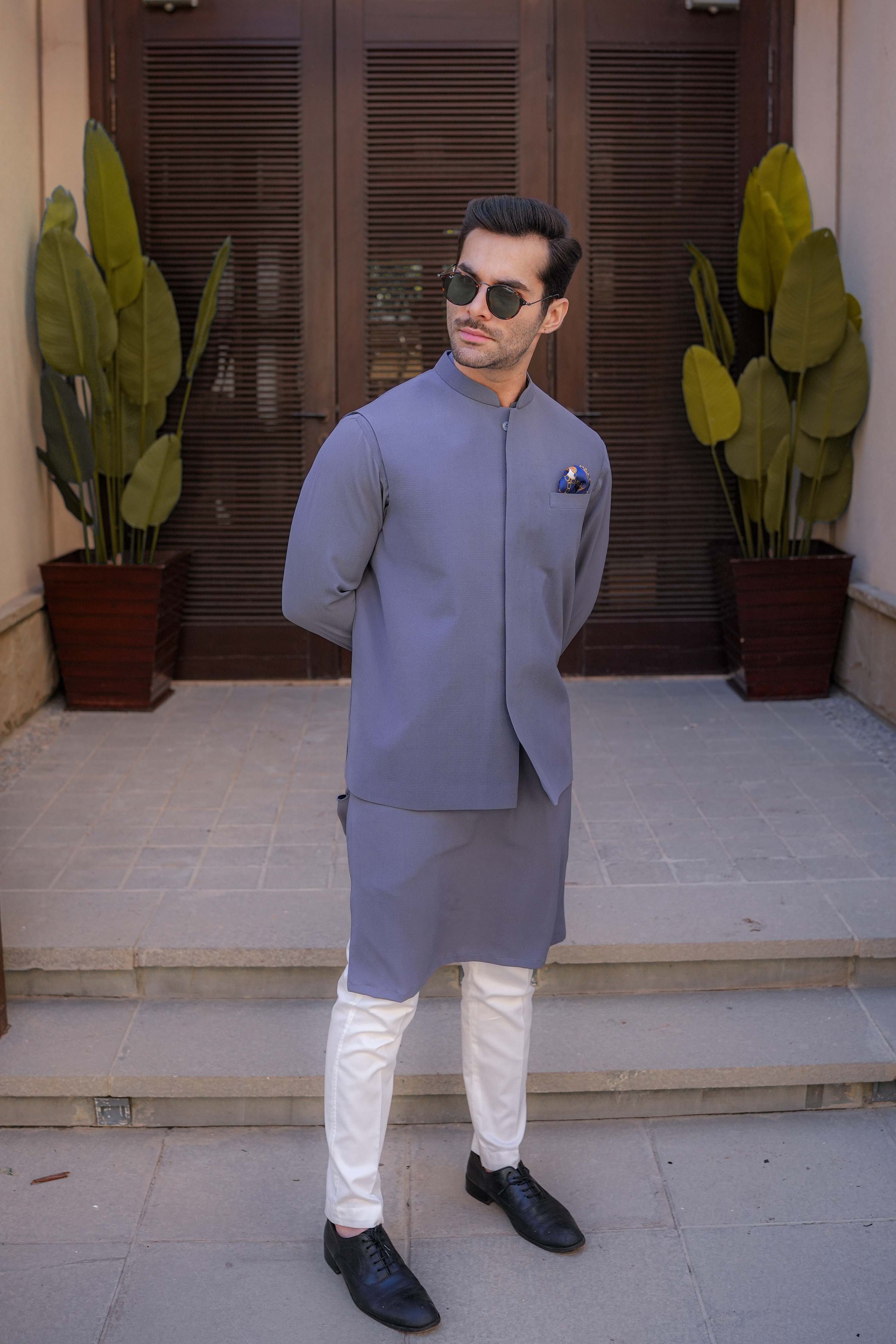 Grey - Waistcoat & Kurta-Pyjama Set