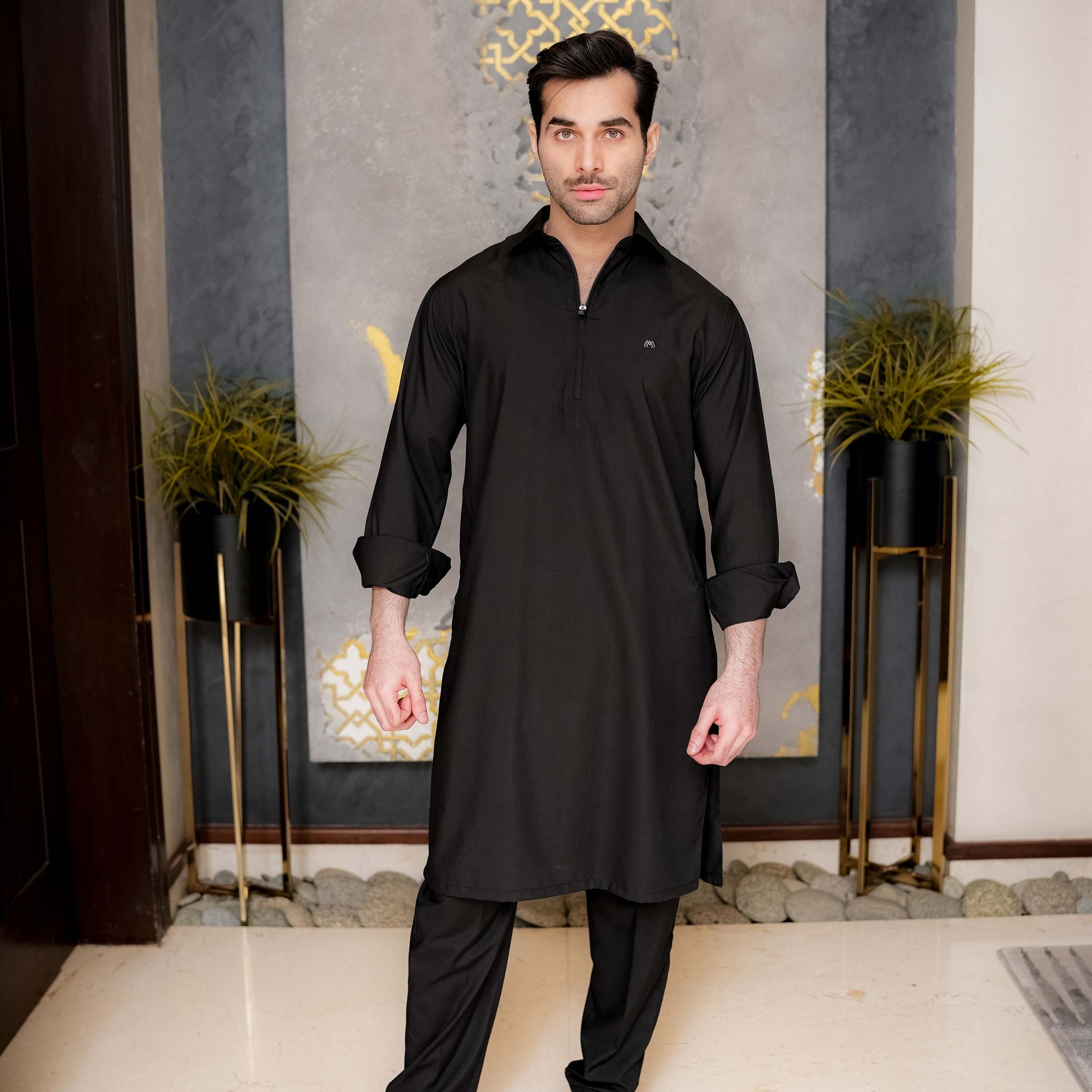 Black Zipper Kurta Pyjama