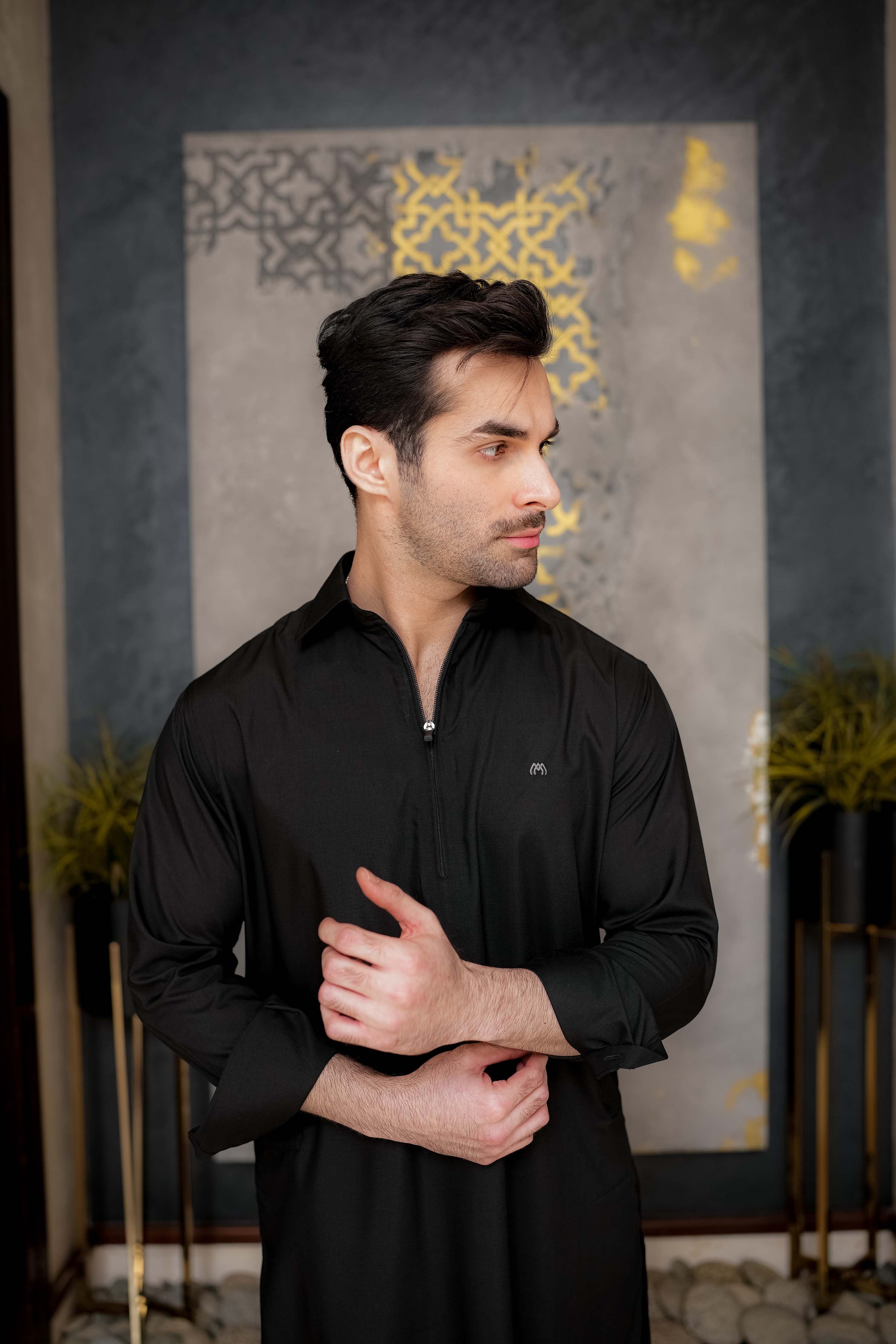 Black Zipper Kurta Pyjama