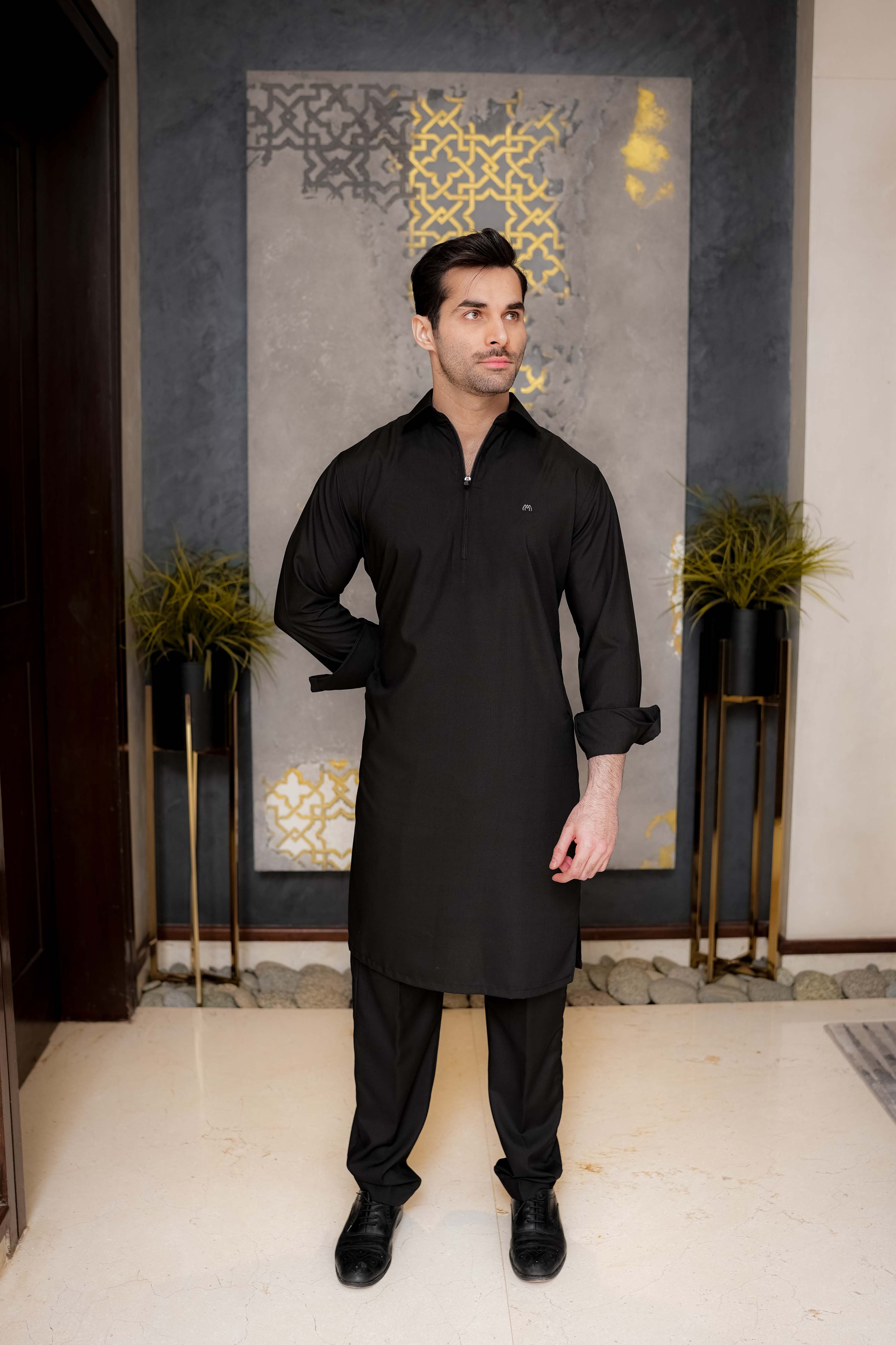 Black Zipper Kurta Pyjama