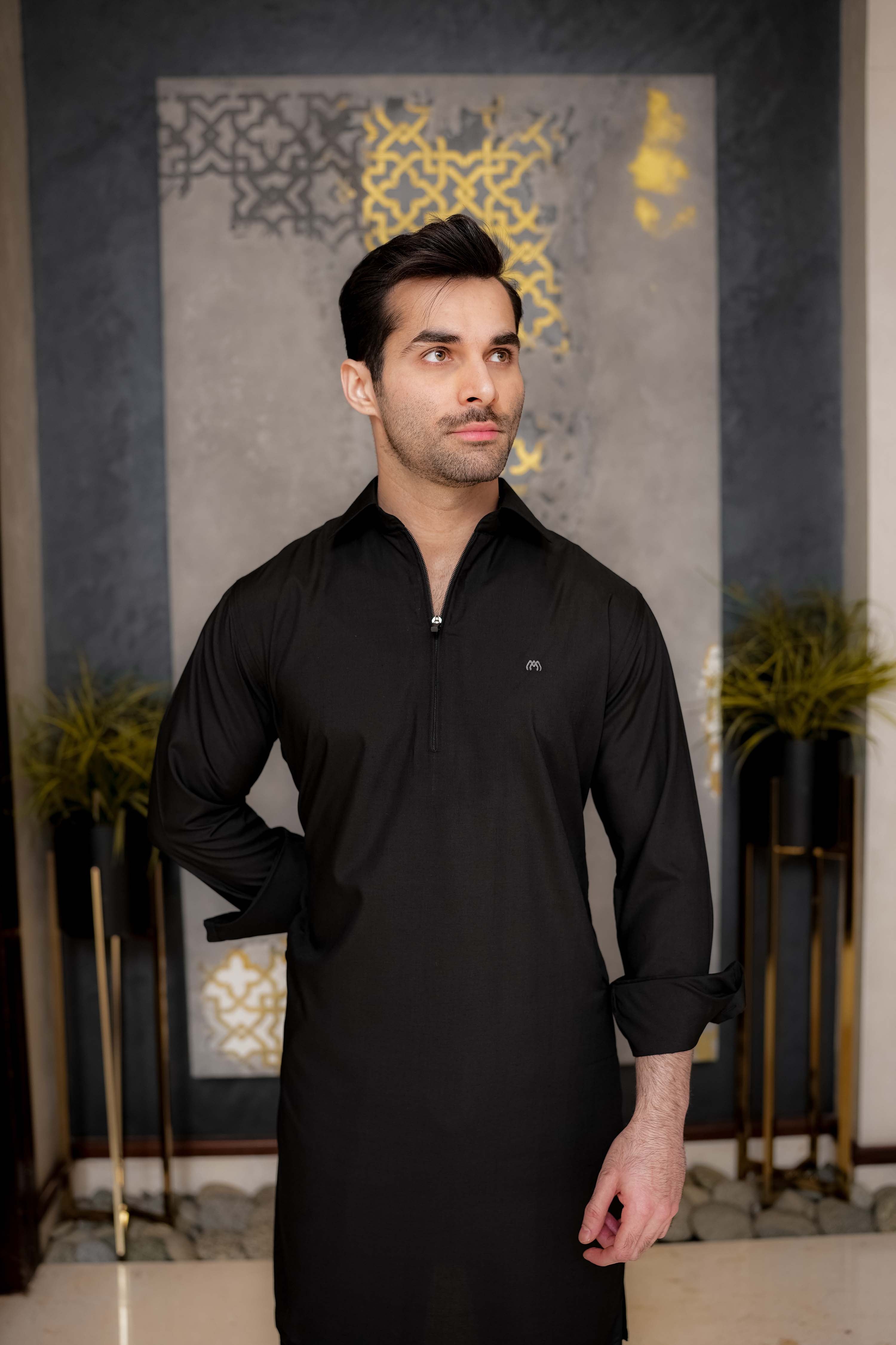 Black Zipper Kurta Pyjama