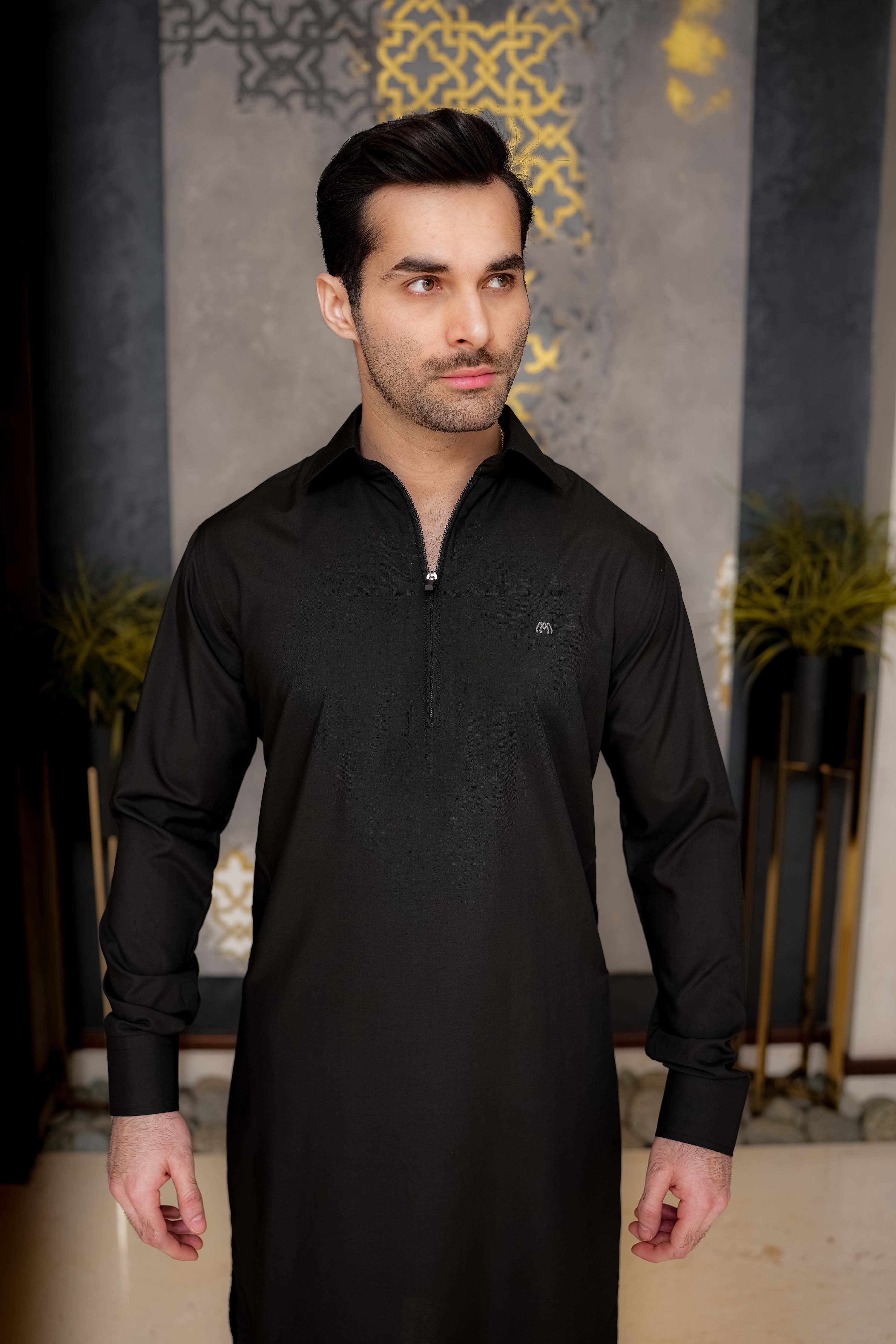 Black Zipper Kurta Pyjama