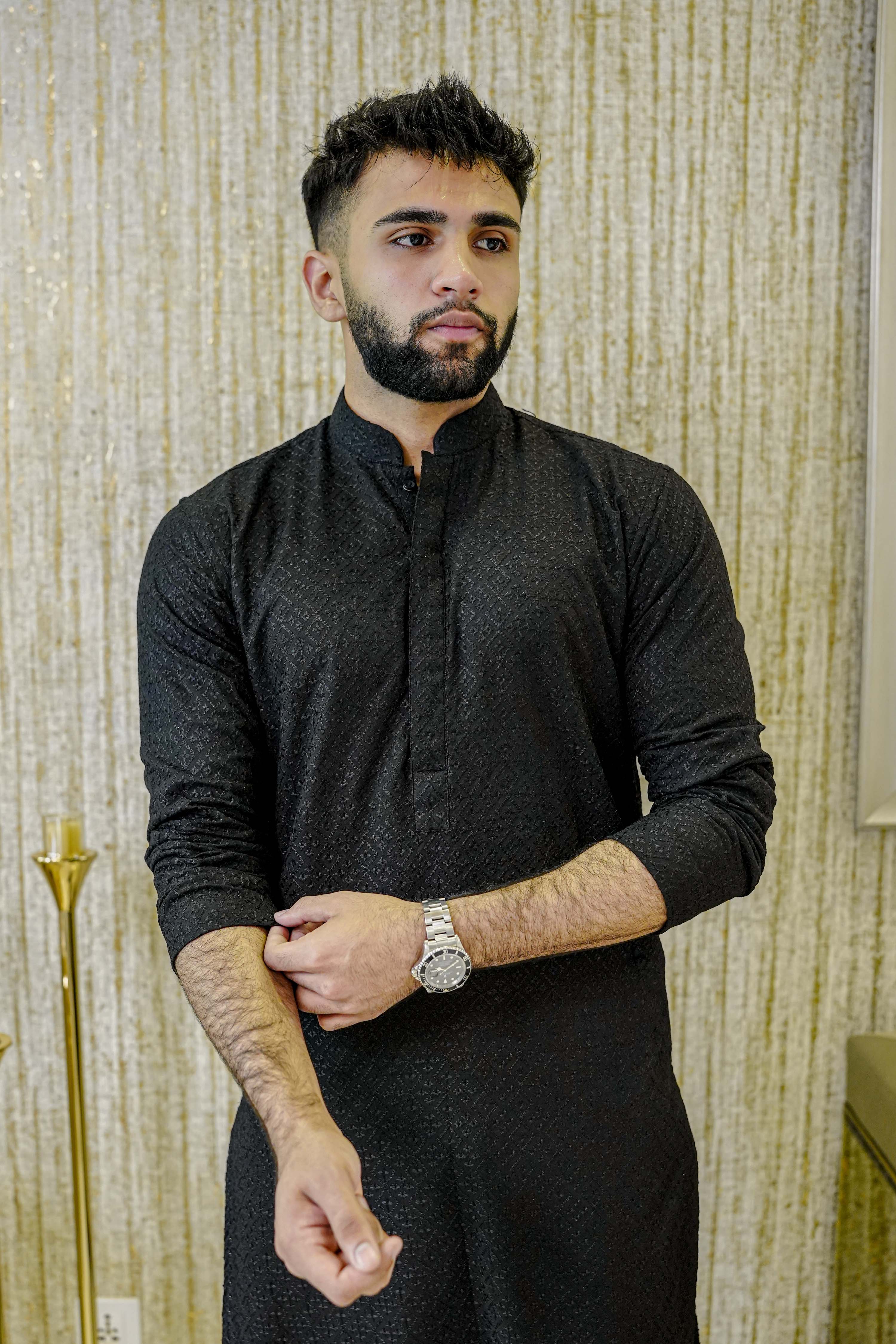 Black Chicken Kari Kurta Pajama – Mustafa Admani - Main Image