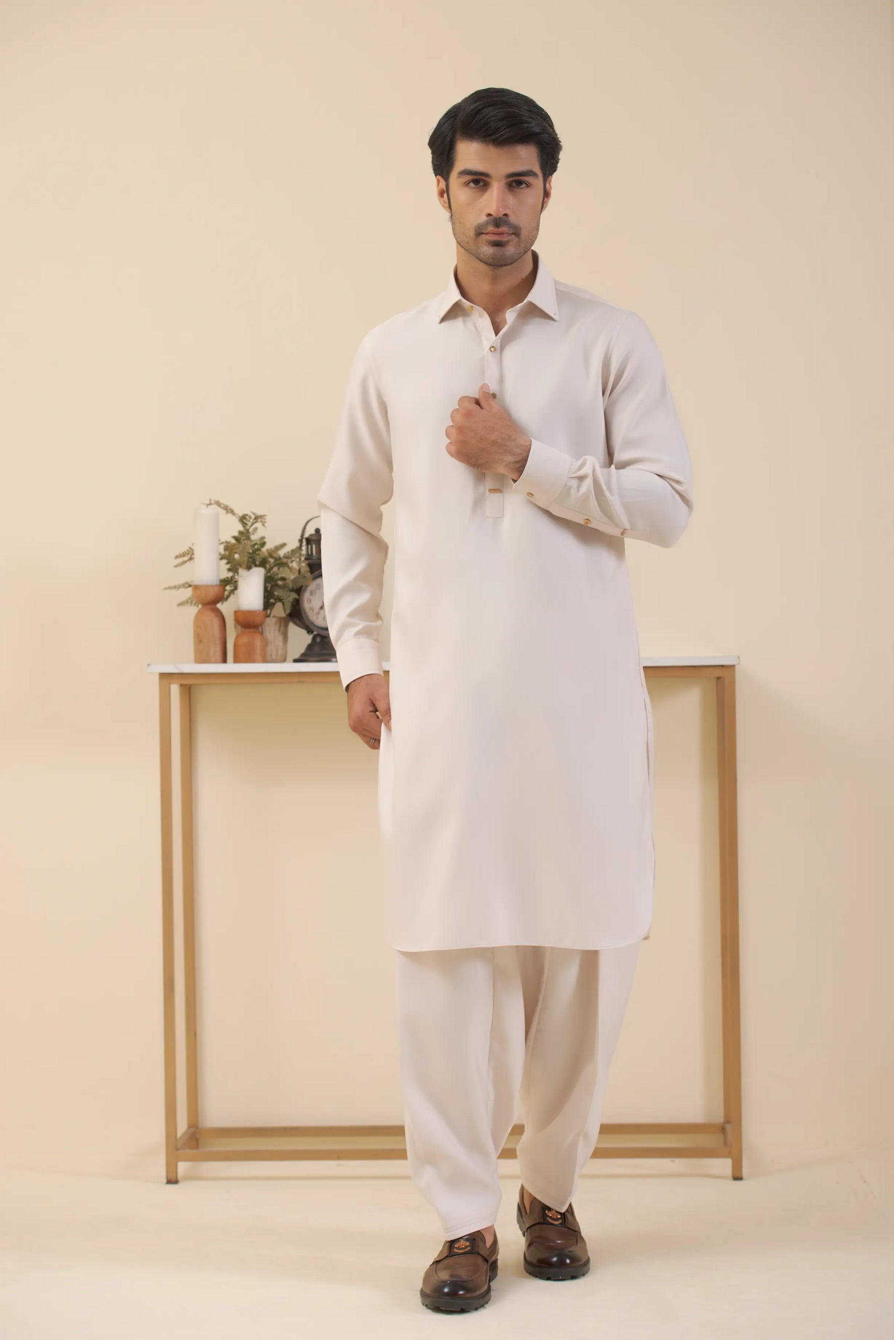 Cream White-Shalwar Kameez