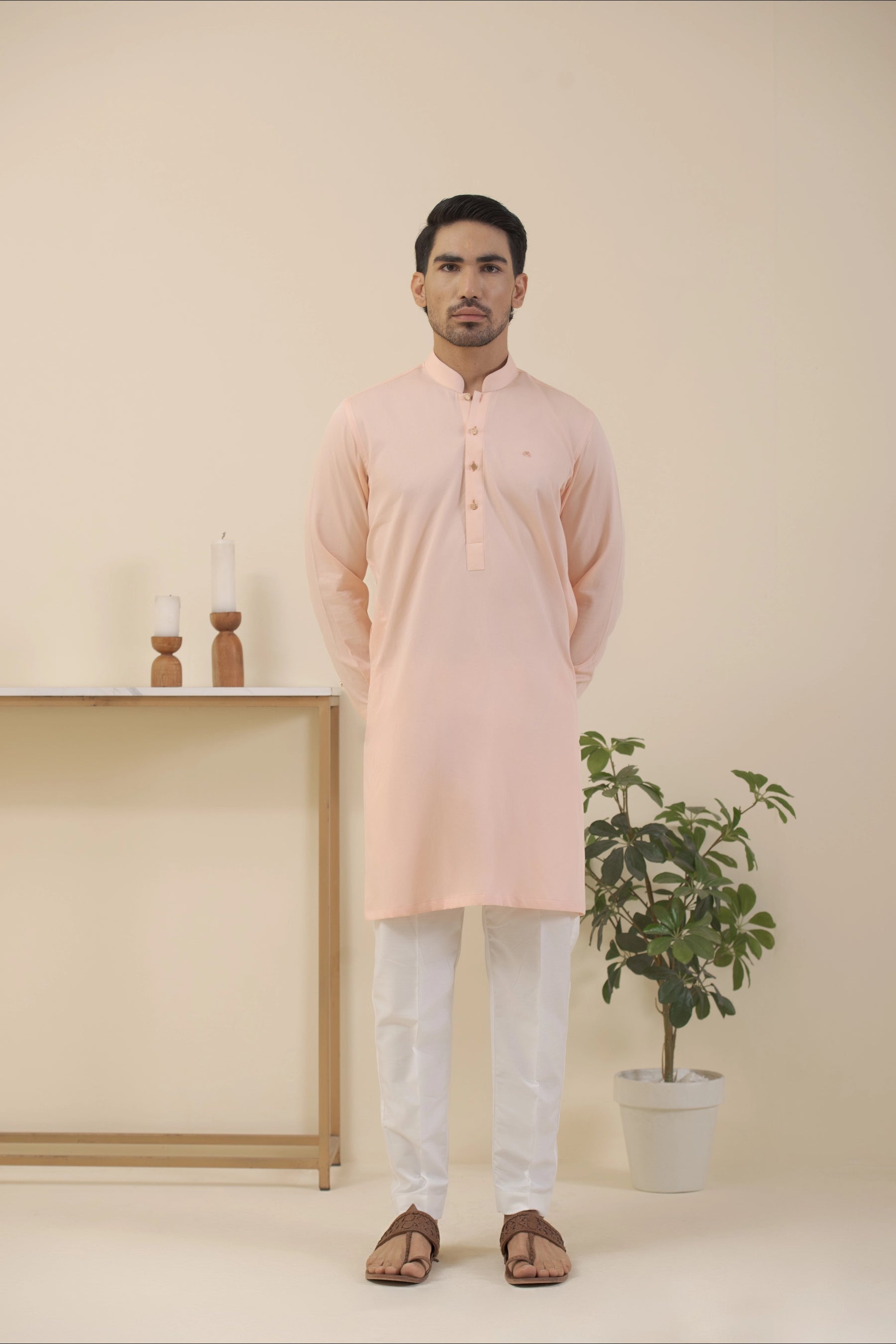 Peach-Kurta Pyjama.