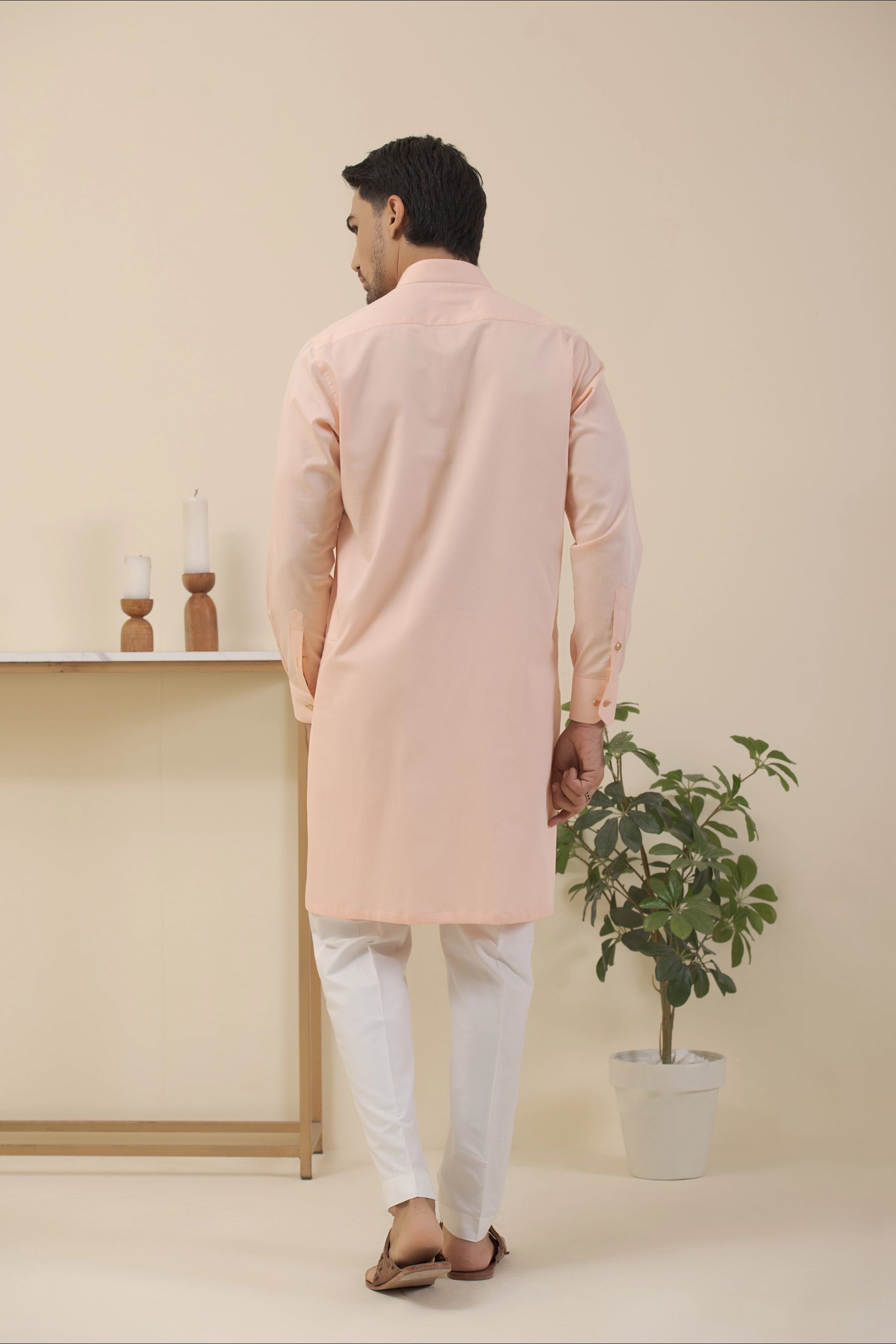 Peach-Kurta Pyjama.