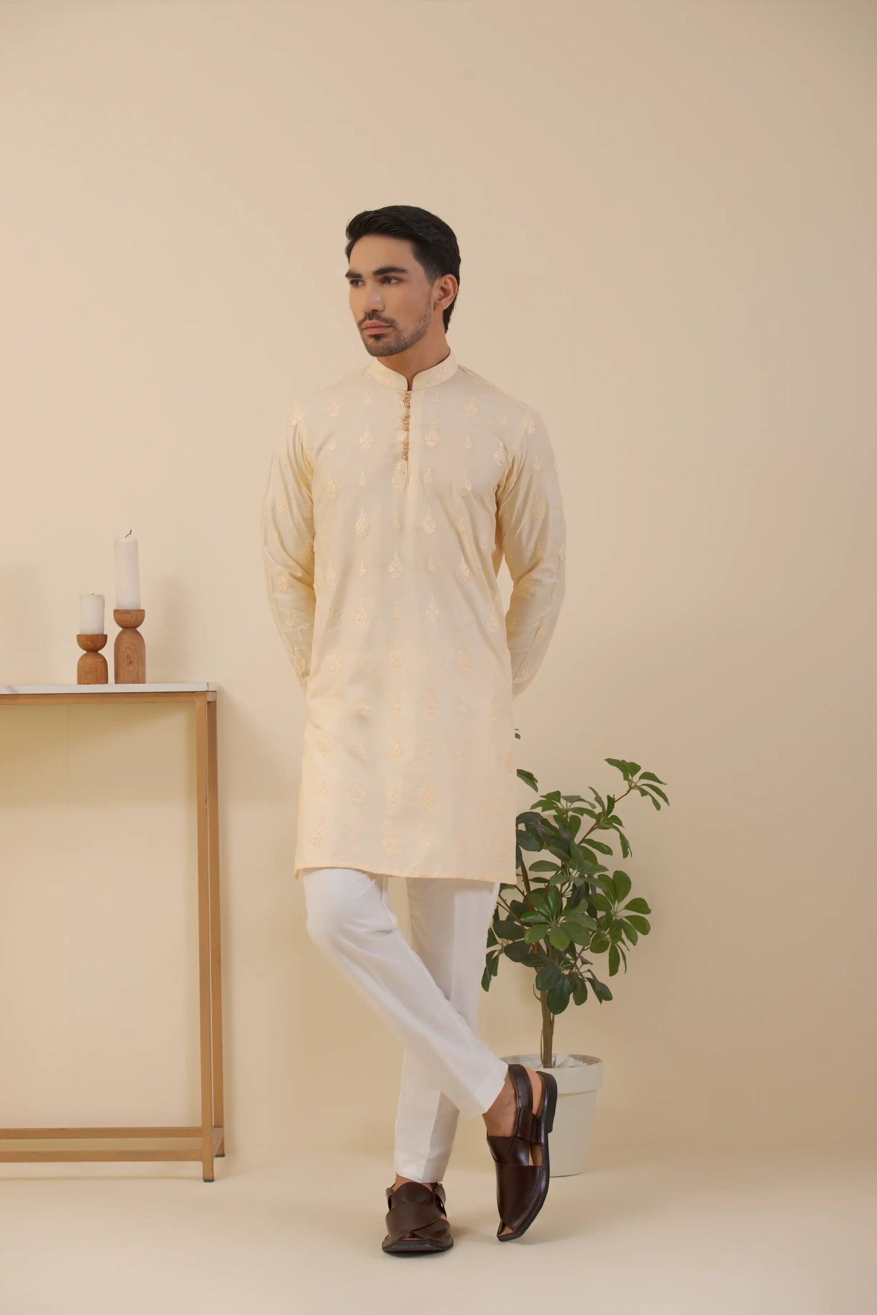 Mofit Cream White-Kurta Pyjama