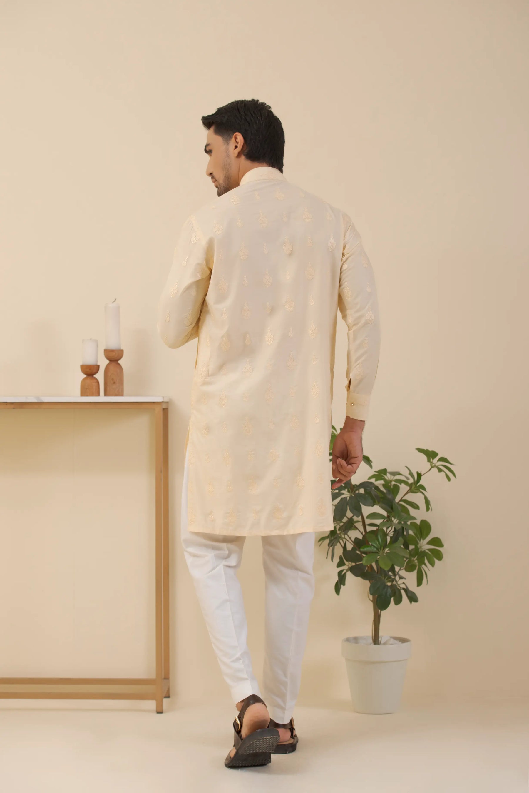 Mofit Cream White-Kurta Pyjama