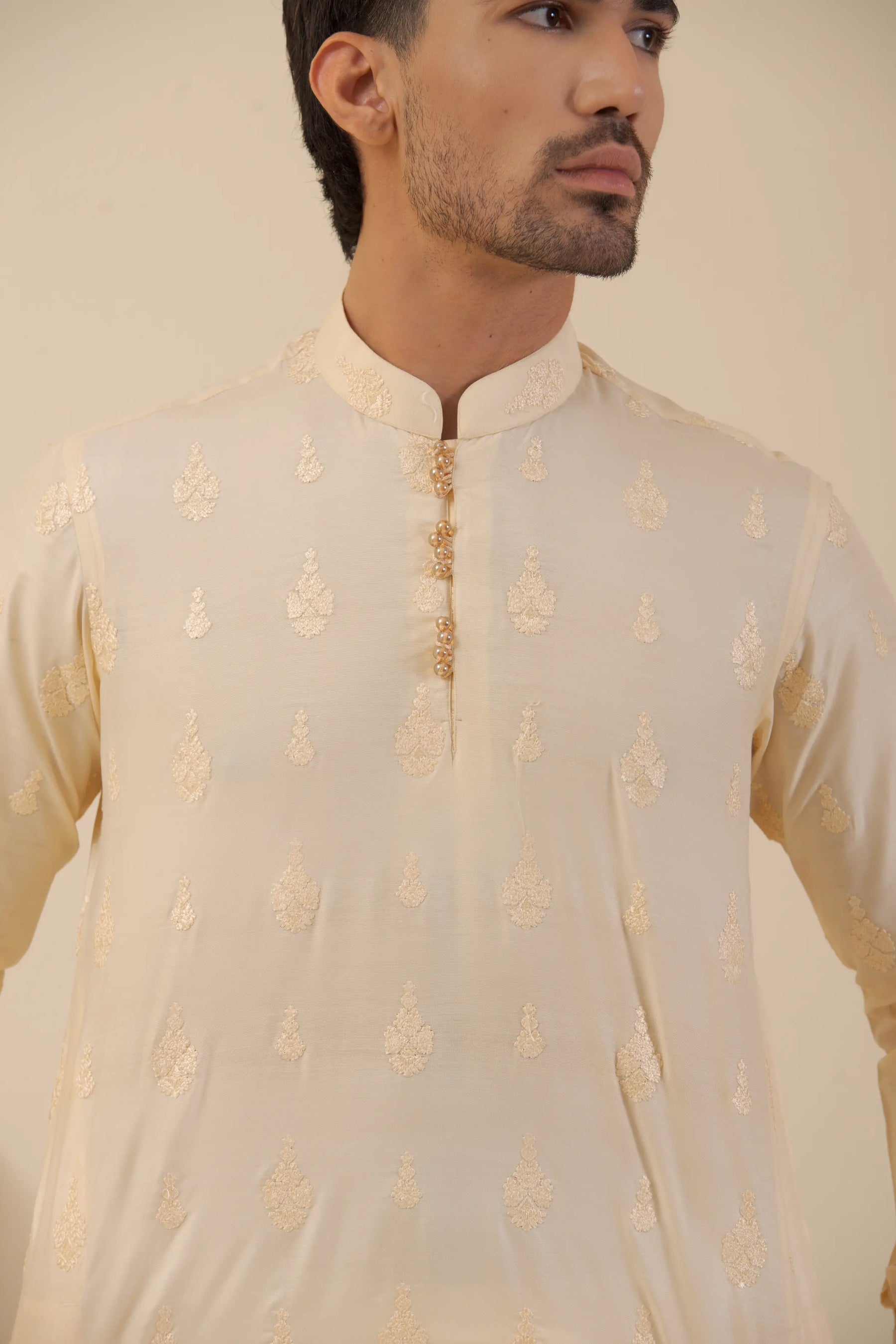 Mofit Cream White-Kurta Pyjama