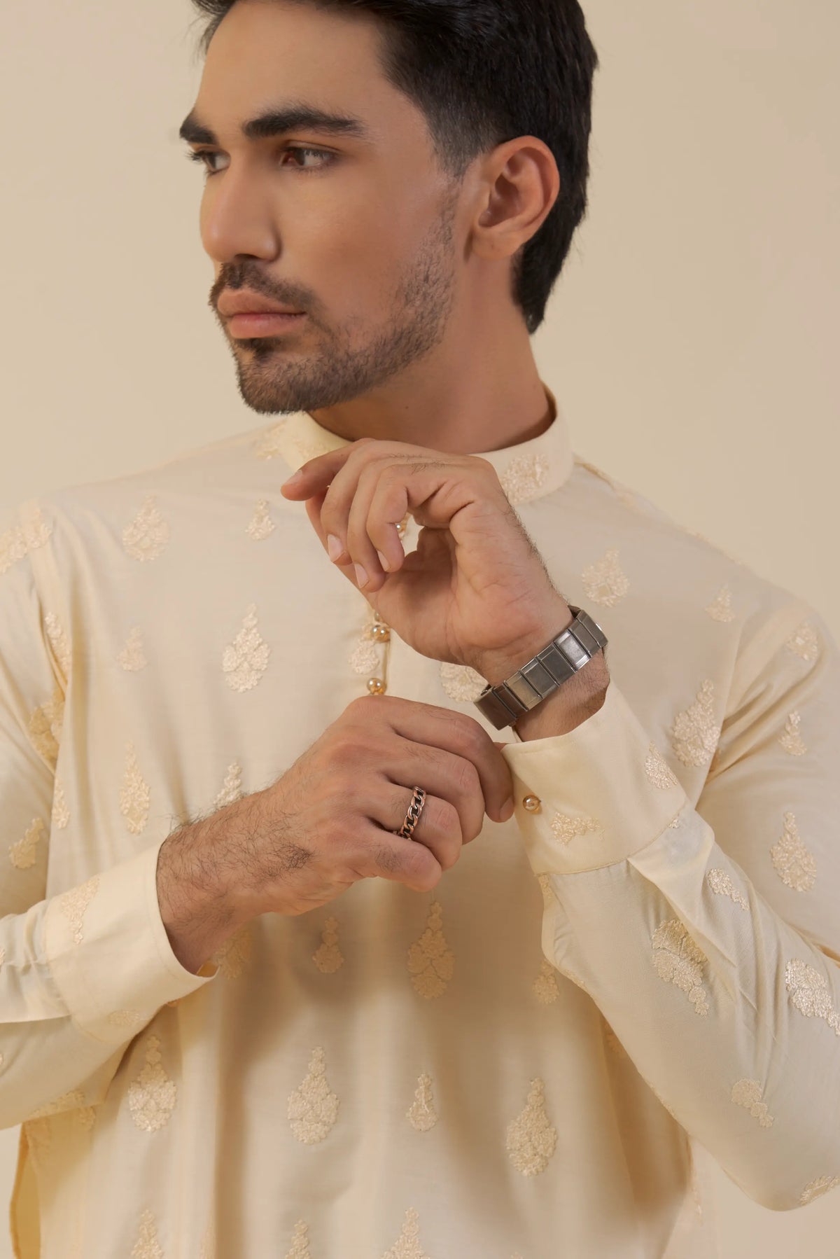 Mofit Cream White-Kurta Pyjama