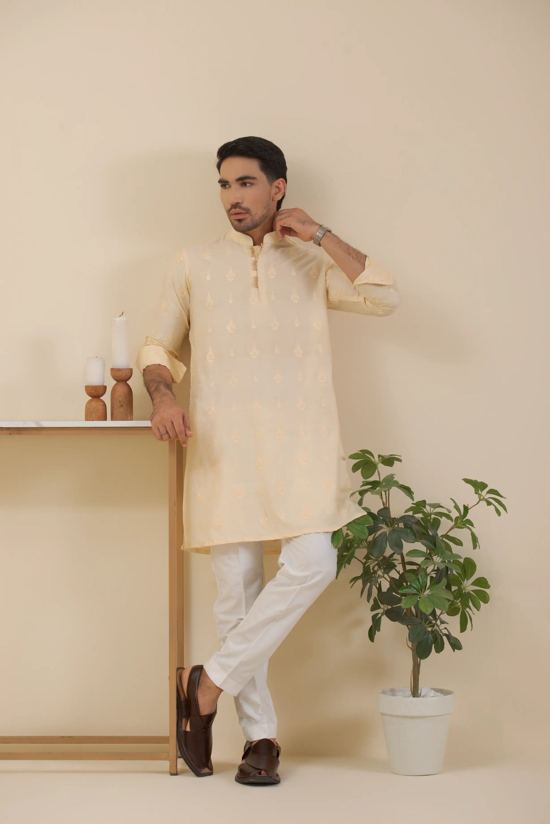 Mofit Cream White-Kurta Pyjama