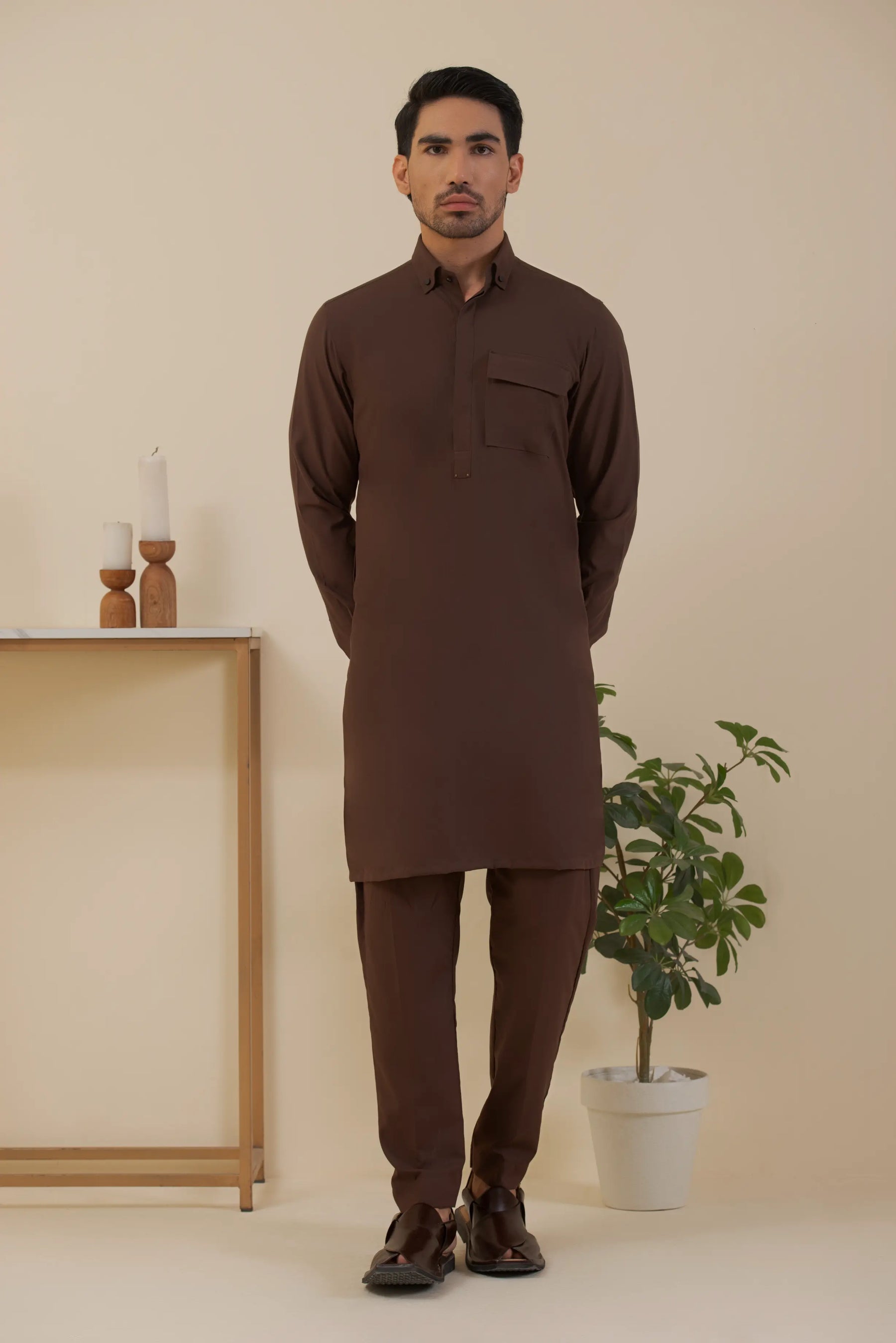 Brown-Kurta Pyjama