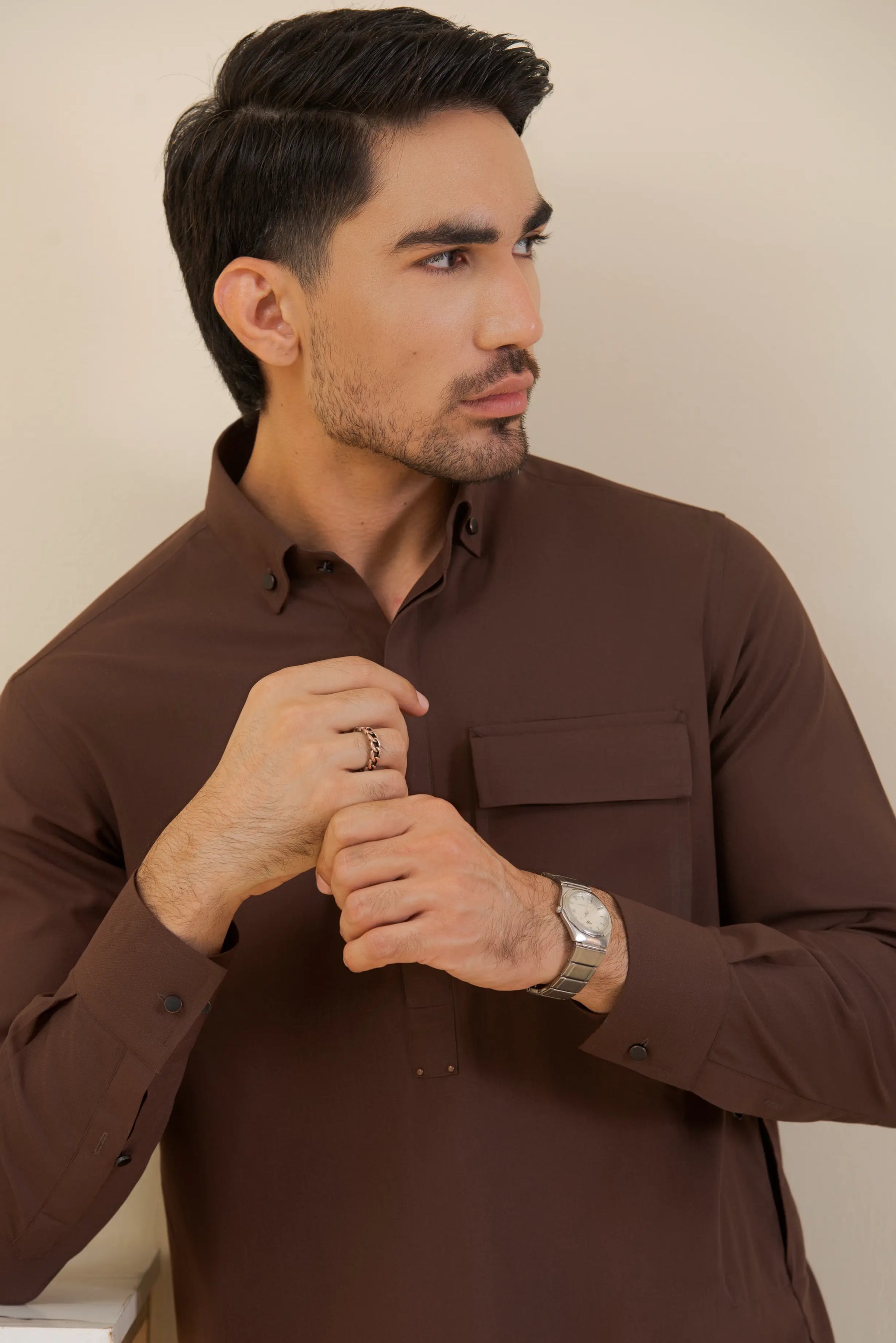 Brown-Kurta Pyjama