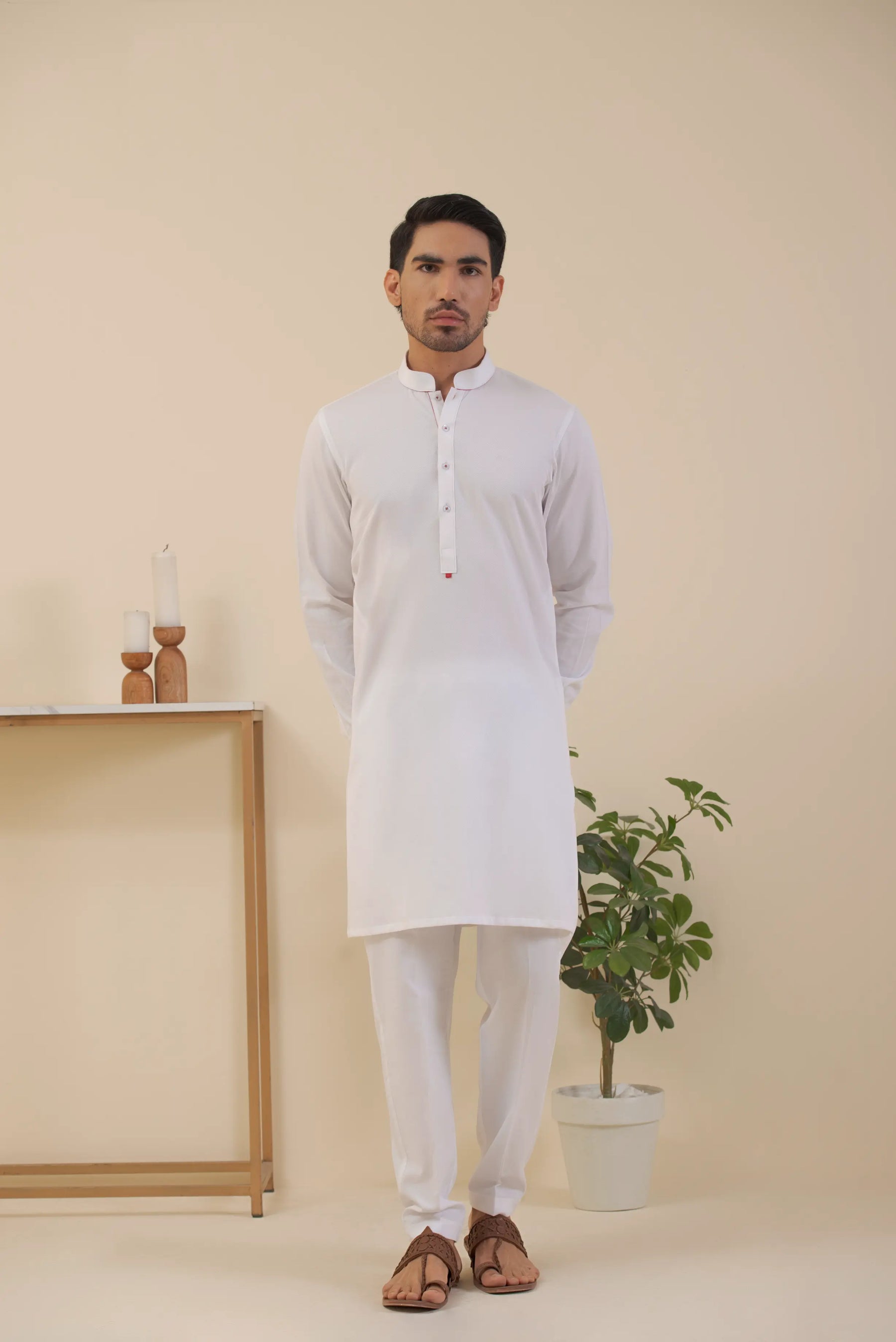 White-Textured Kurta Pyjama.