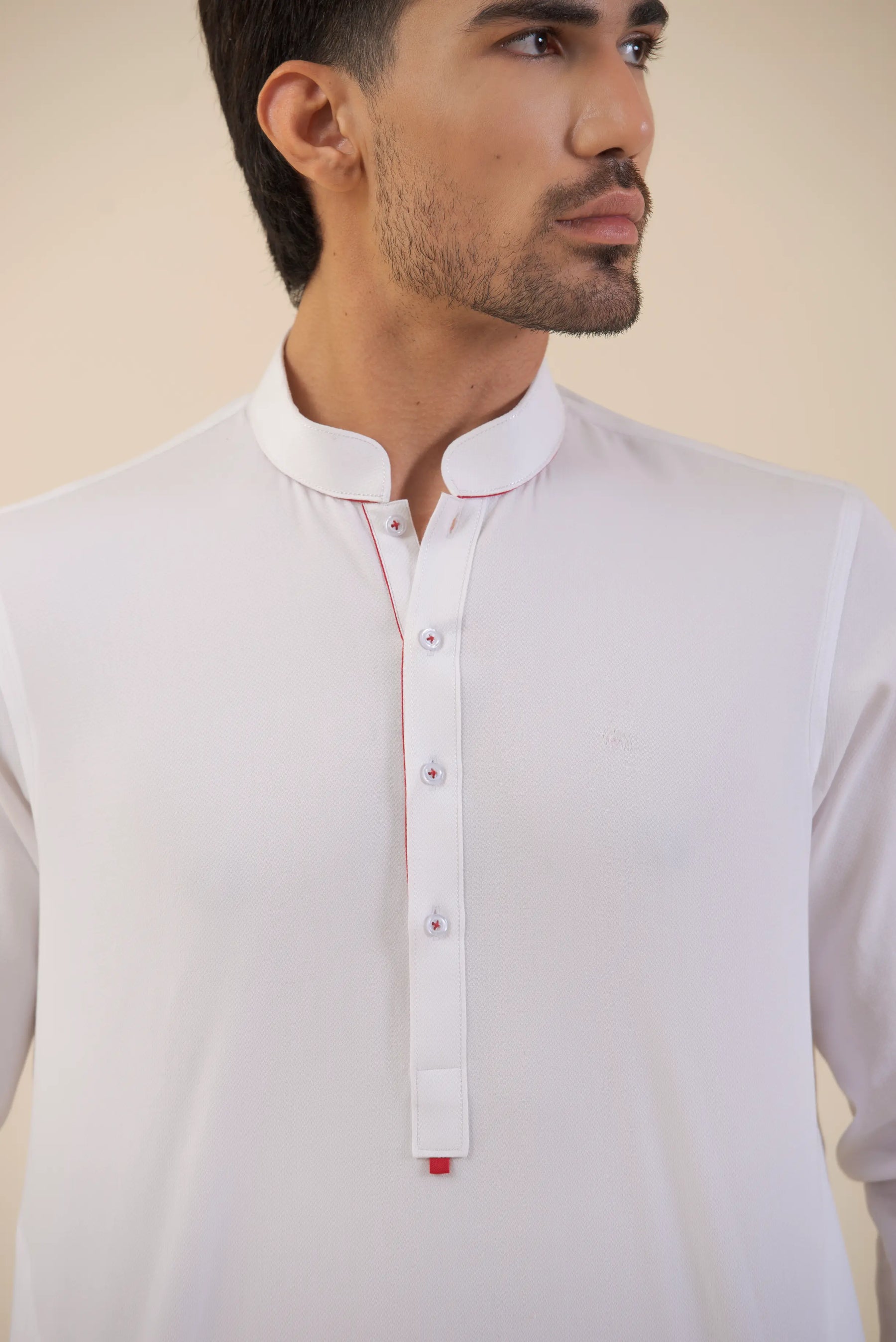 White-Textured Kurta Pyjama.