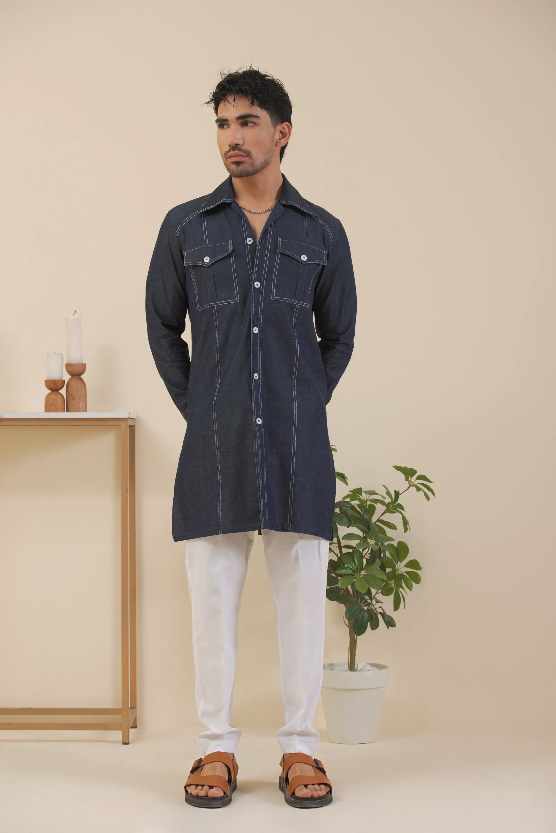 Denim Blue-Kurta Pyjama