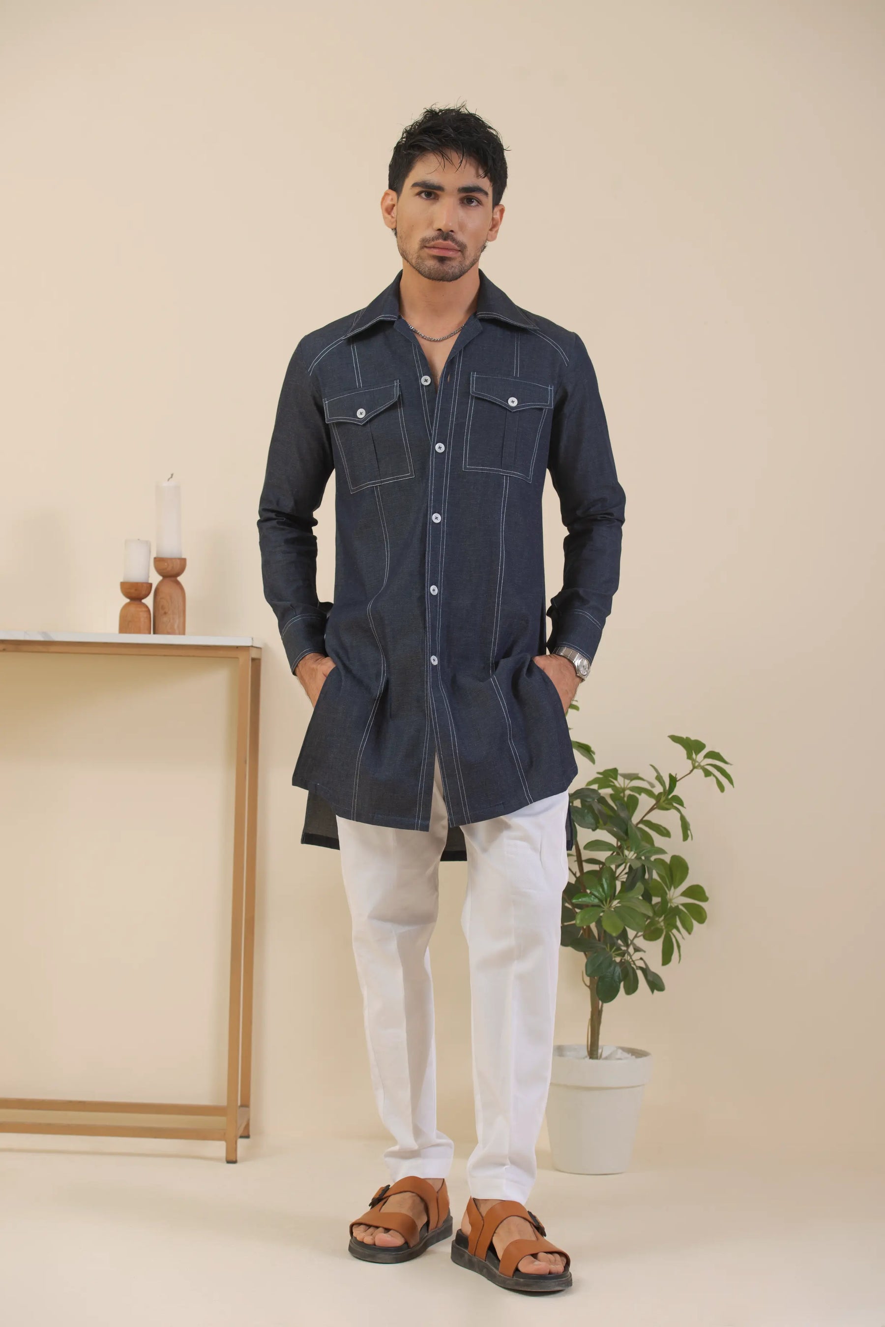 Denim Blue-Kurta Pyjama