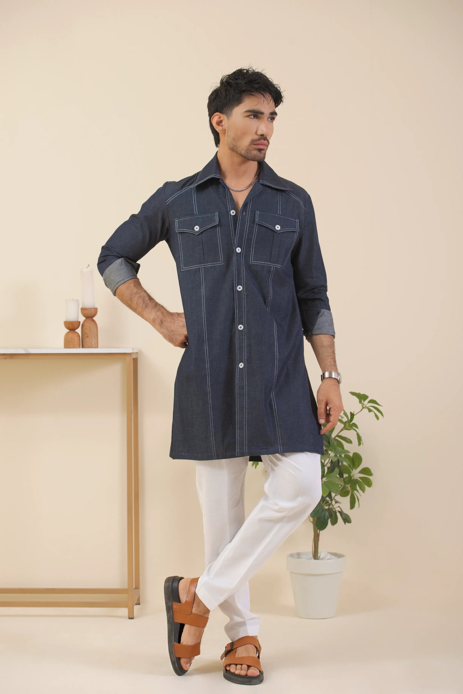 Denim Blue-Kurta Pyjama