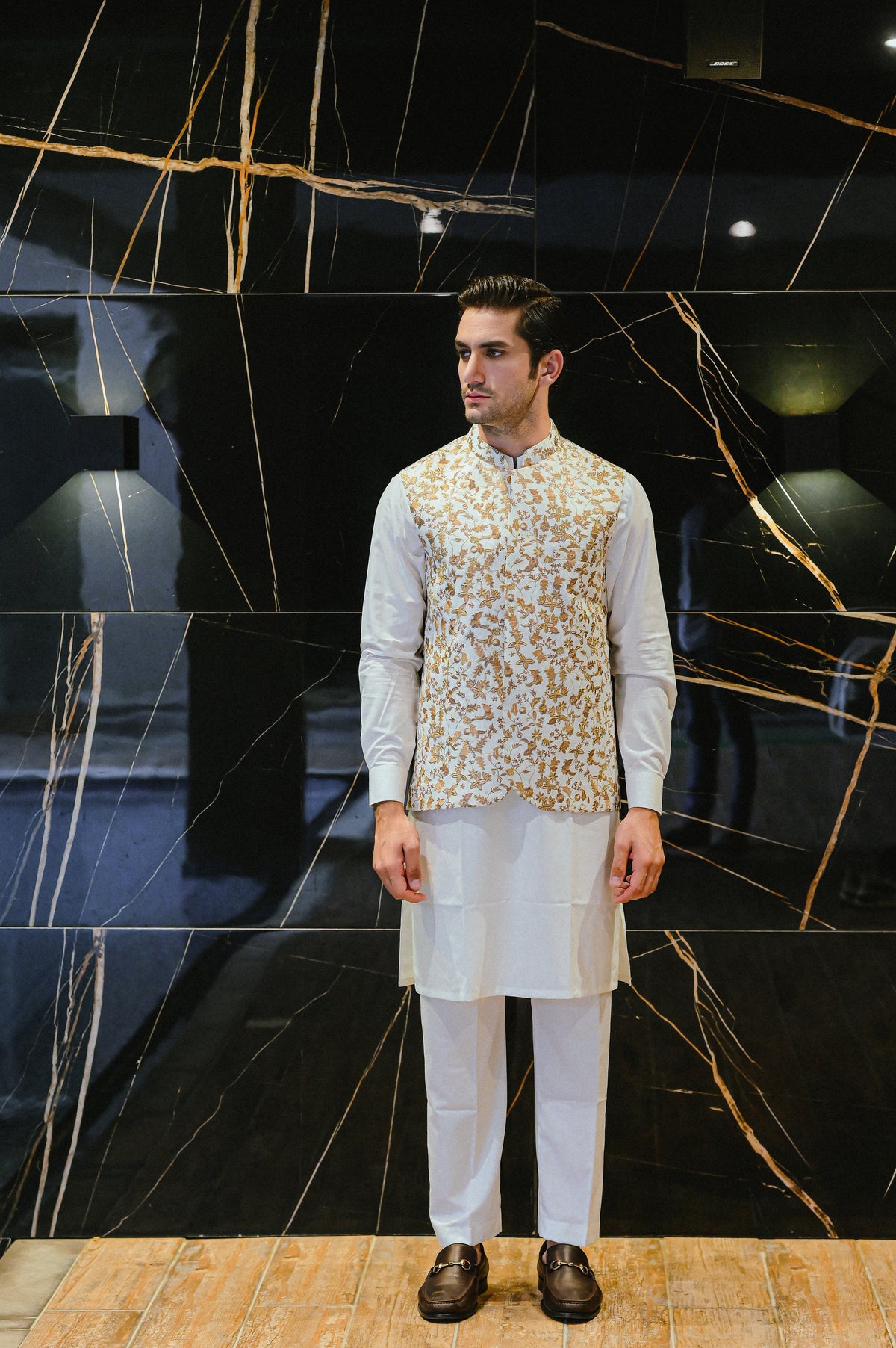 White with Brown Embroidered W Coat M-1.