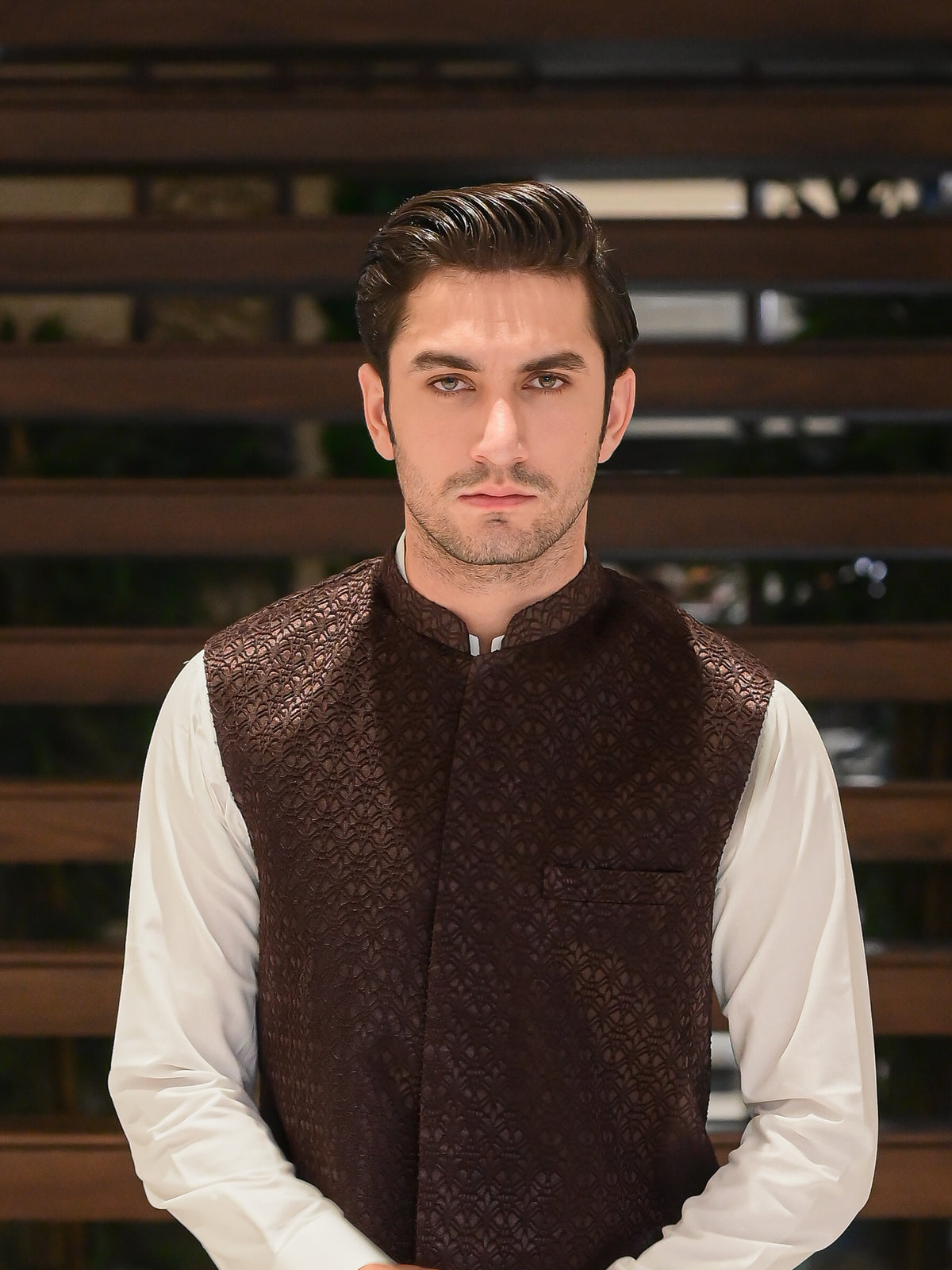 Brown Self Embroidered WaistCoat M-3
