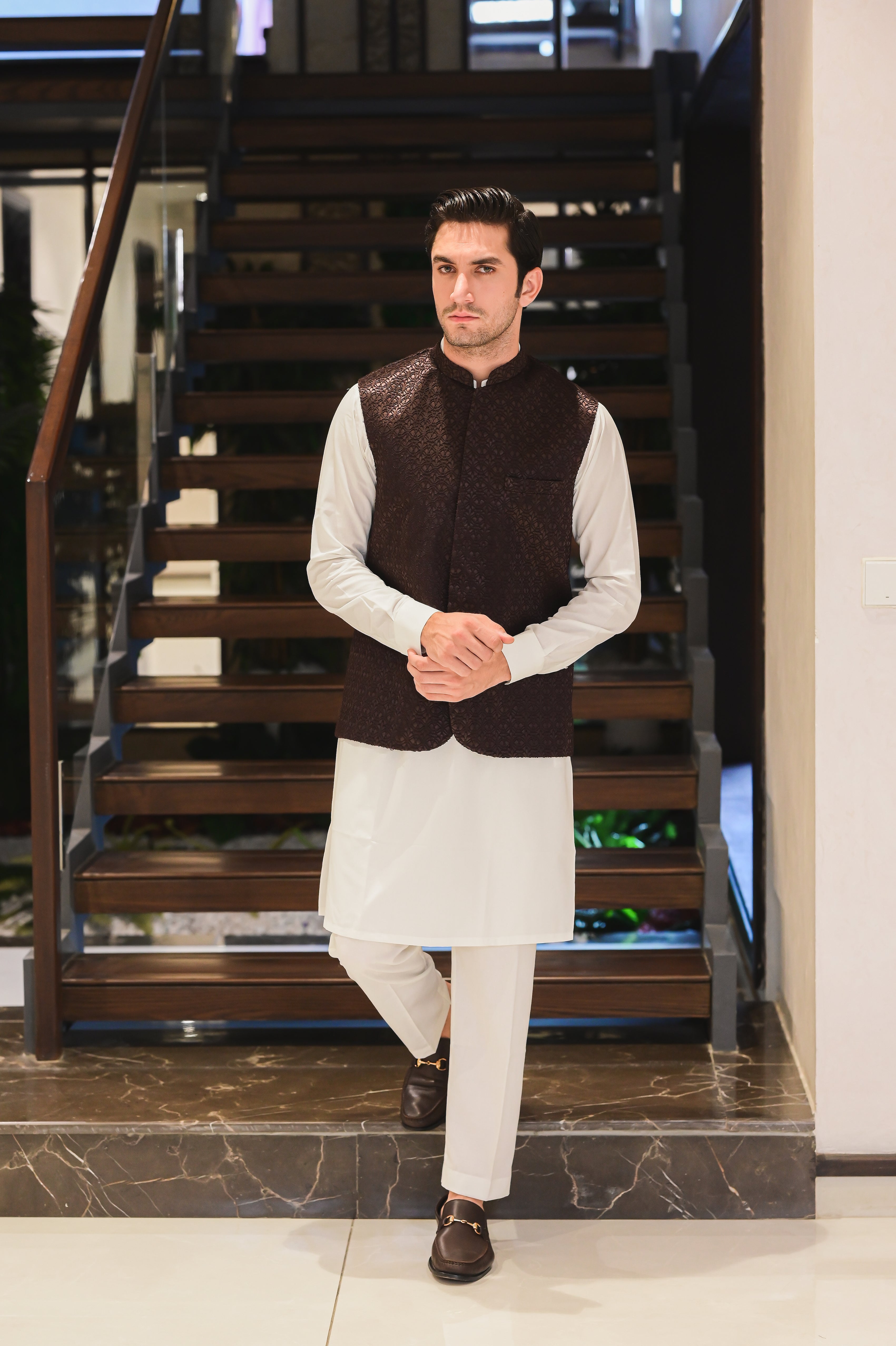 Brown Self Embroidered WaistCoat M-3