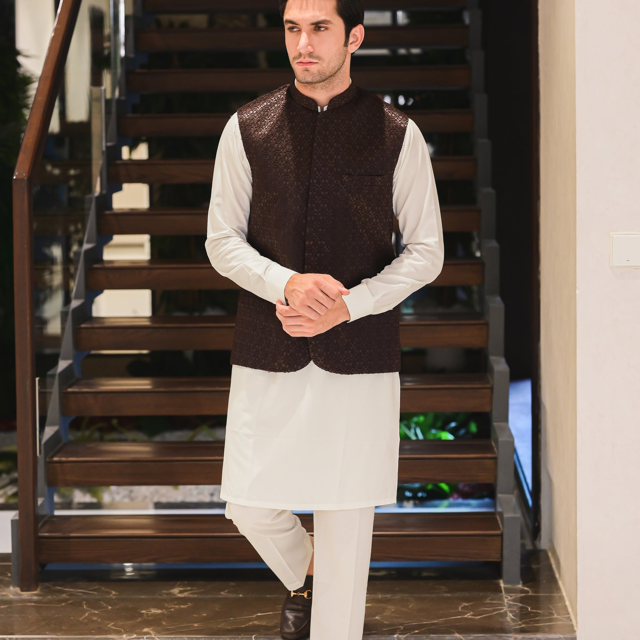 Brown Self Embroidered WaistCoat M-3