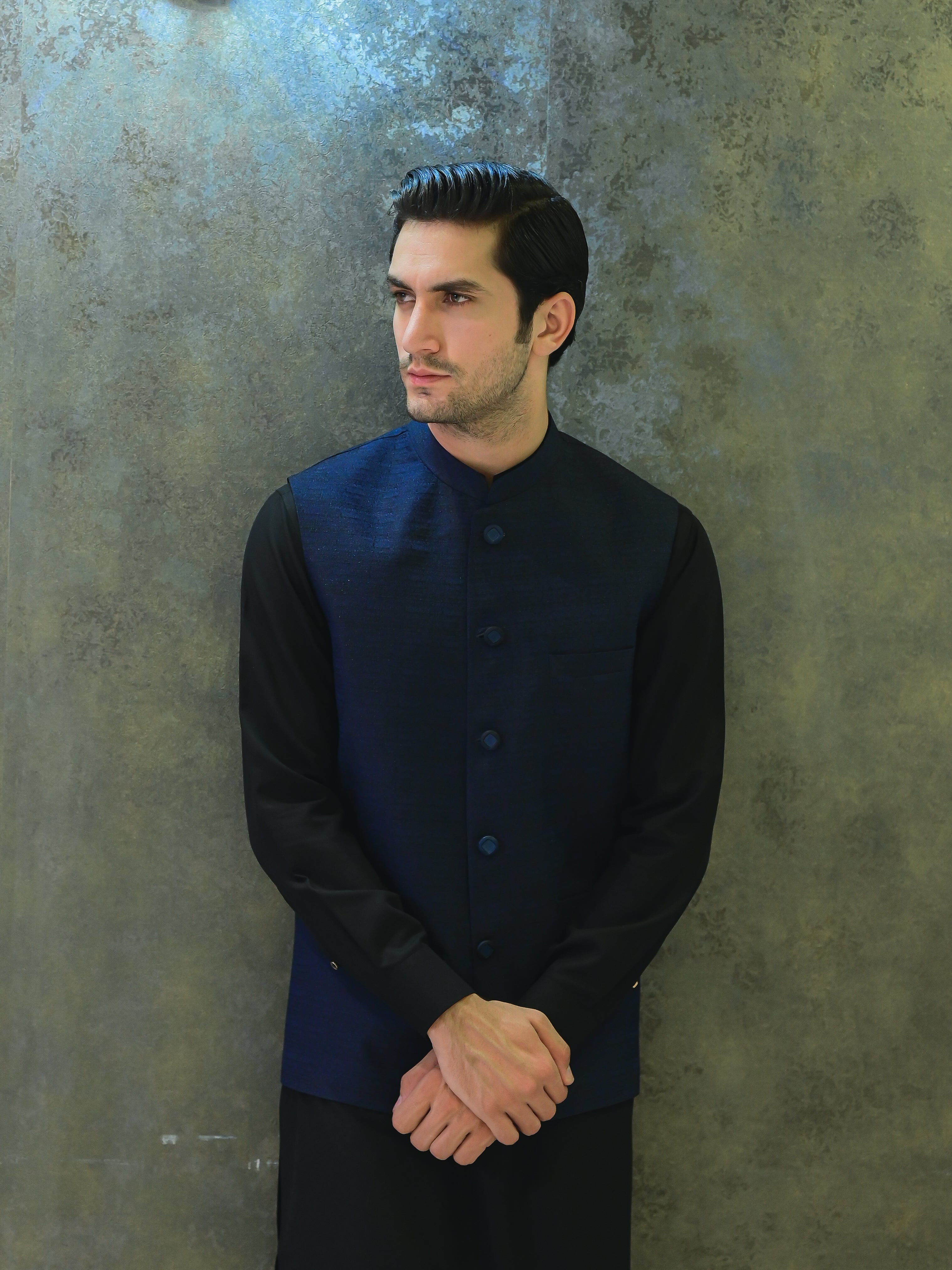 Midnight Blue Two tone Waistcoat M-5.
