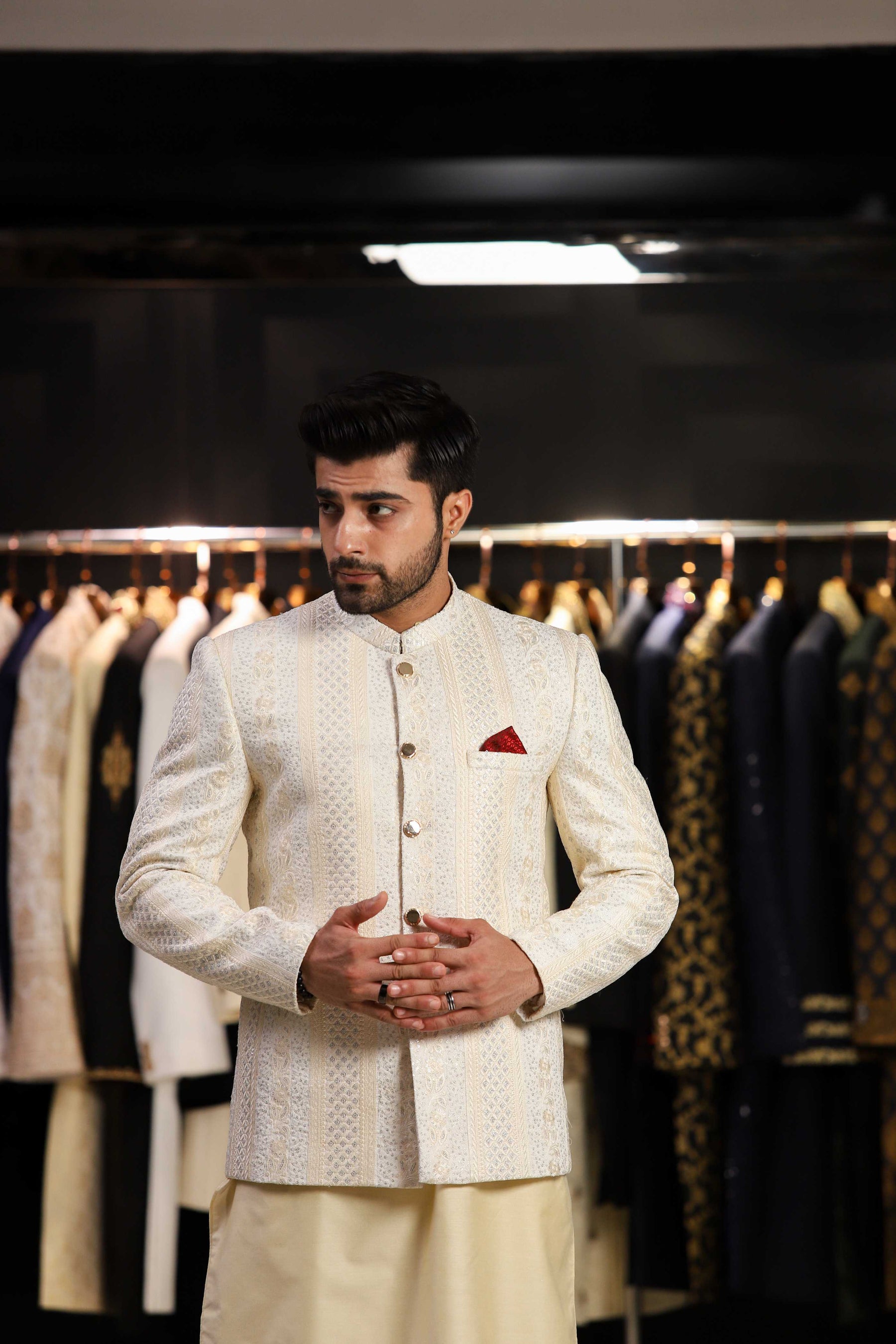 Prince coat with outlet white shalwar kameez