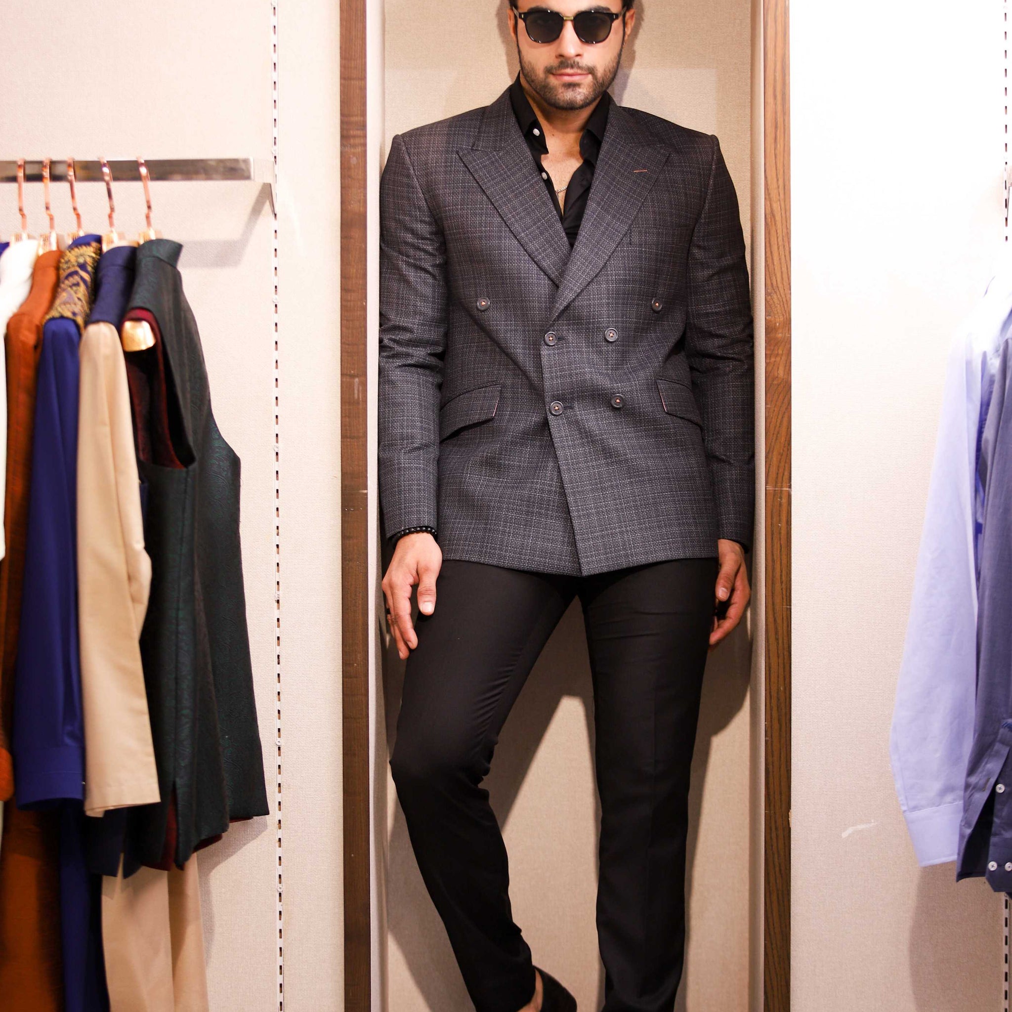 Double Breasted Charcoal Grey Blazer