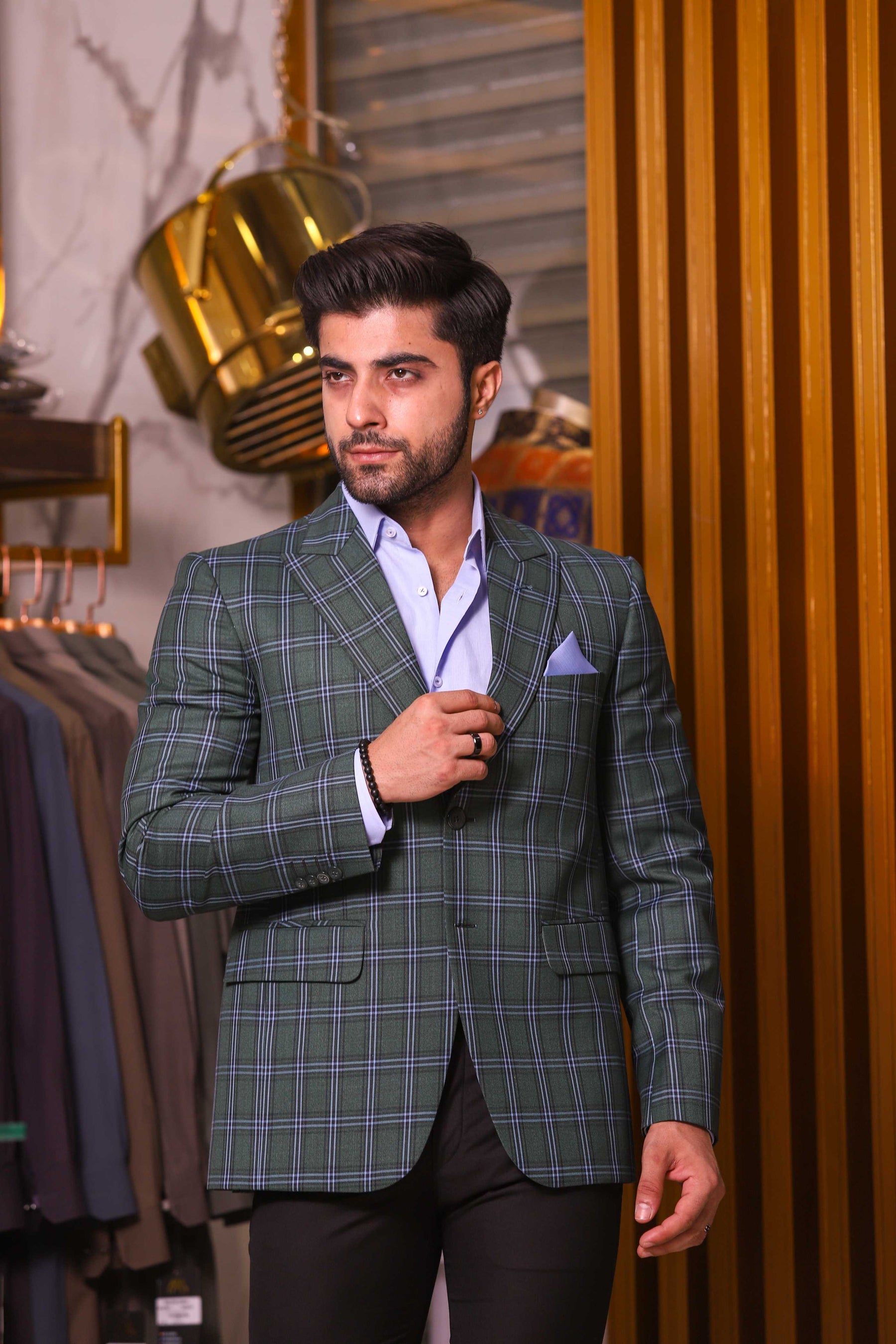 Green hotsell check blazer