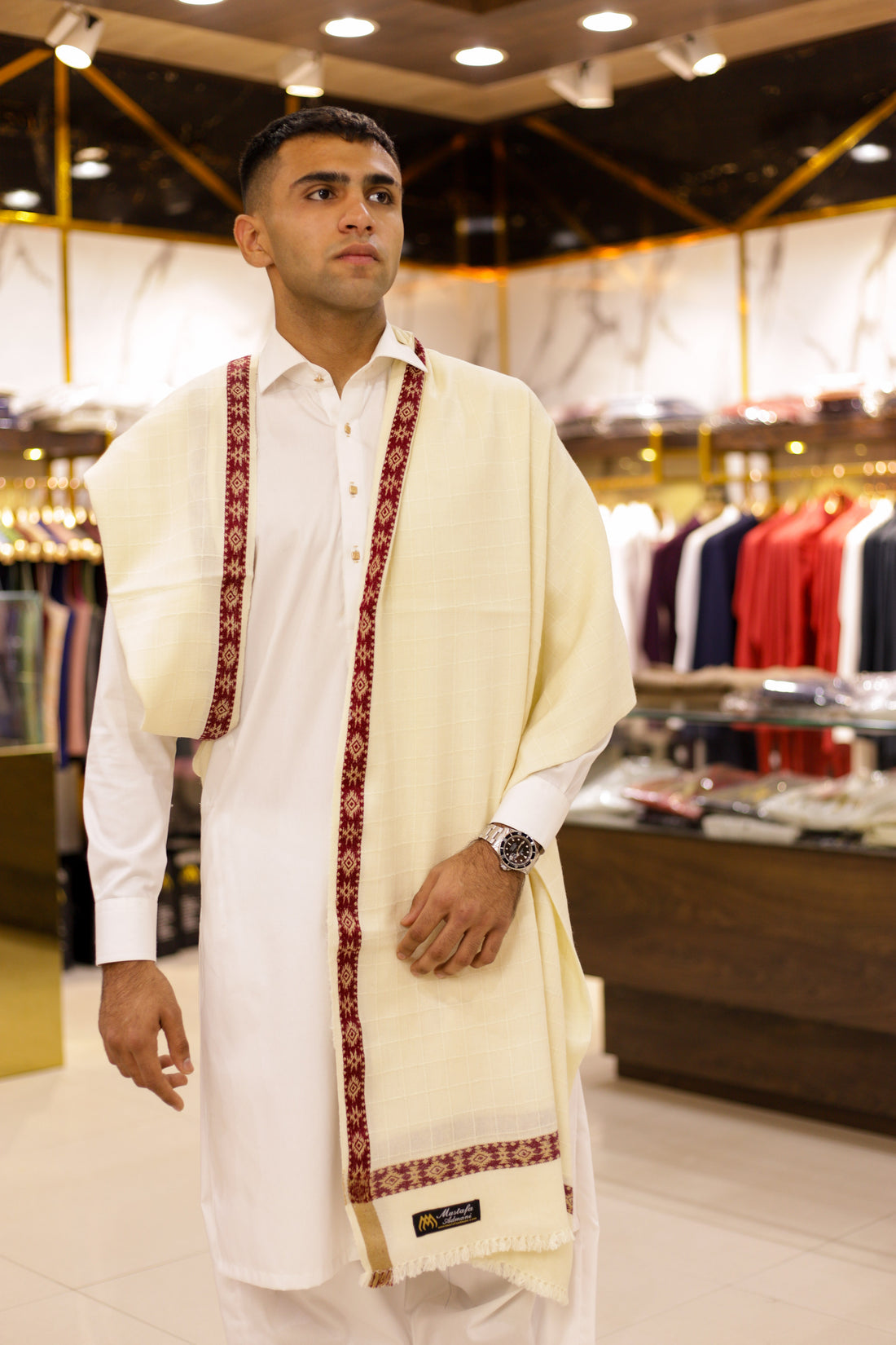 Checkered Wool Shawl - Off White
