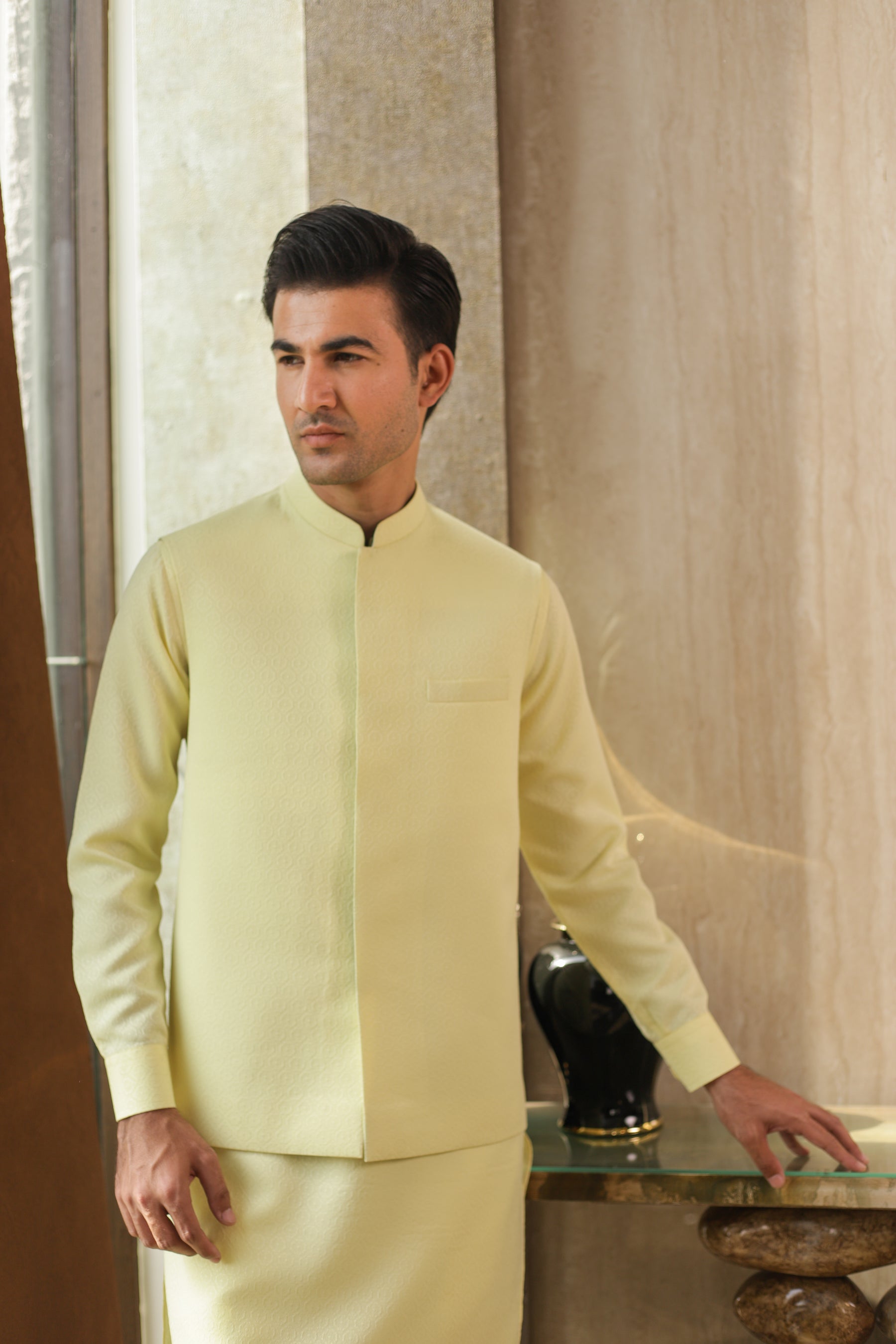 Sunburst Lime - Waistcoat and Kurta Pyjama Set