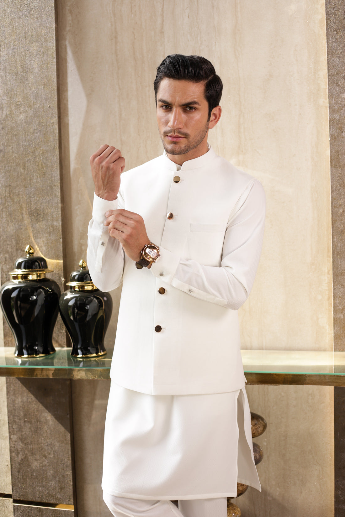 Snowdrift White - Waistcoat & Kurta-Pyjama Set