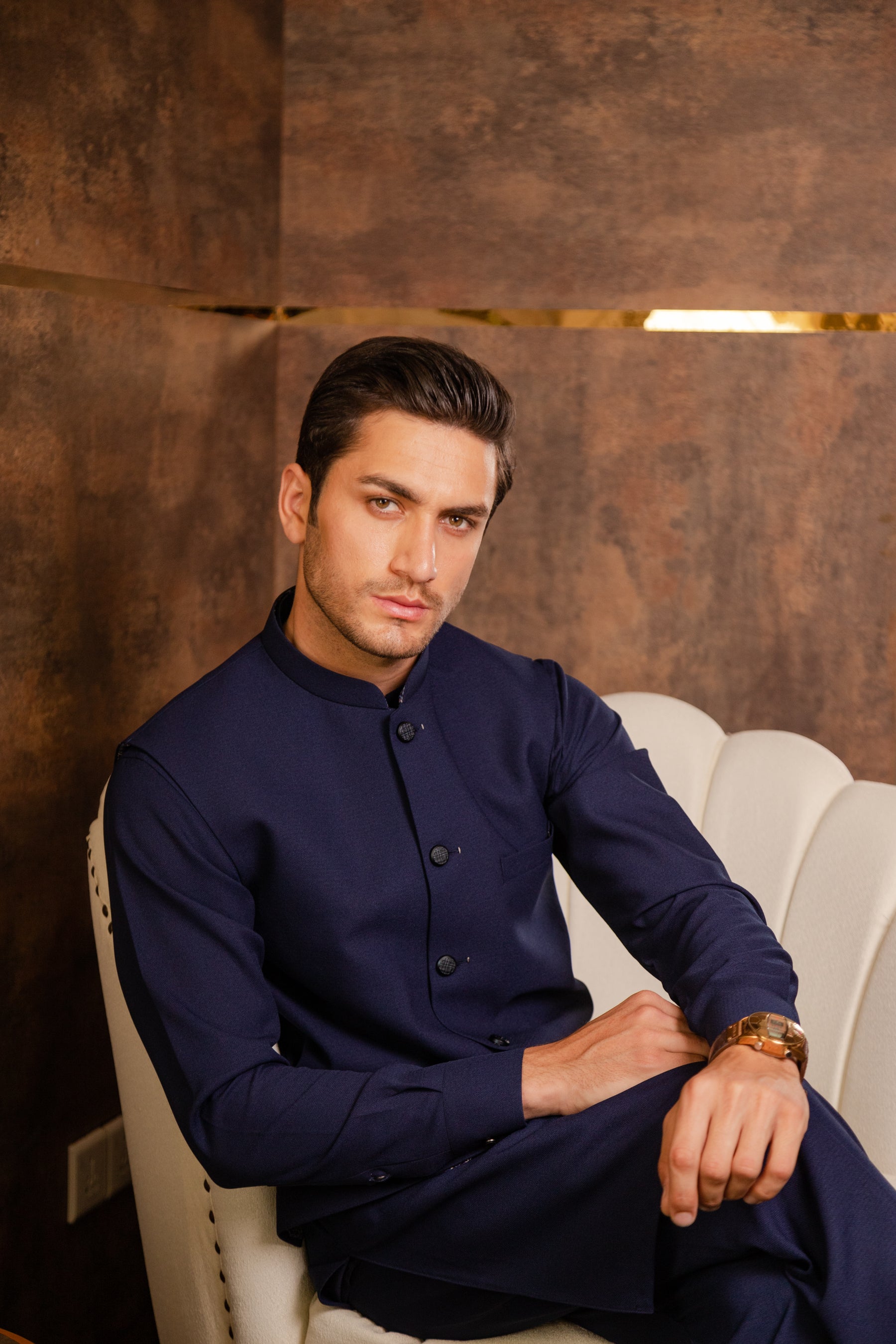 Cobalt Set Navy Blue Waistcoat and Kurta Pyjama Set