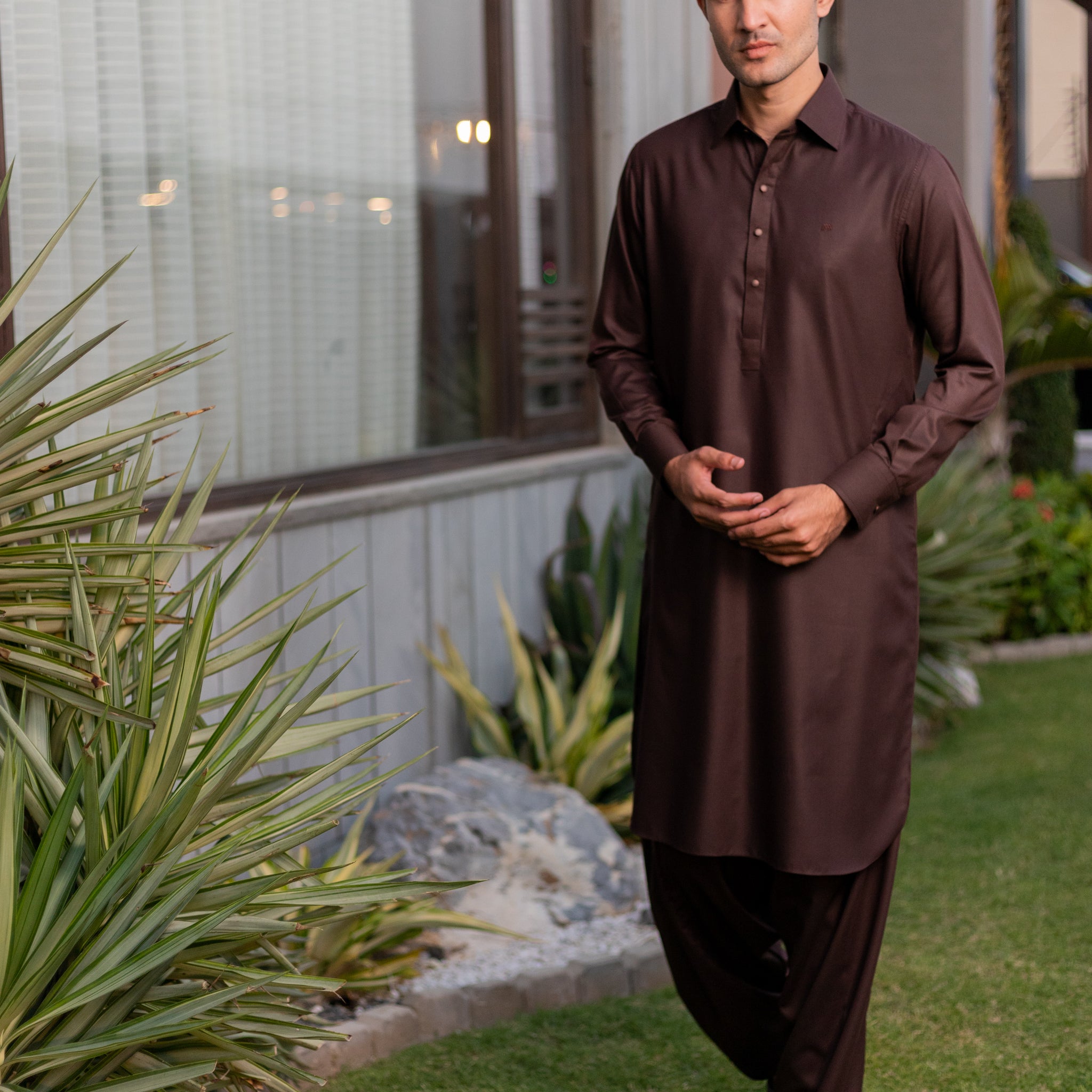 Chocolate Self texture- Brown Shalwar Kameez