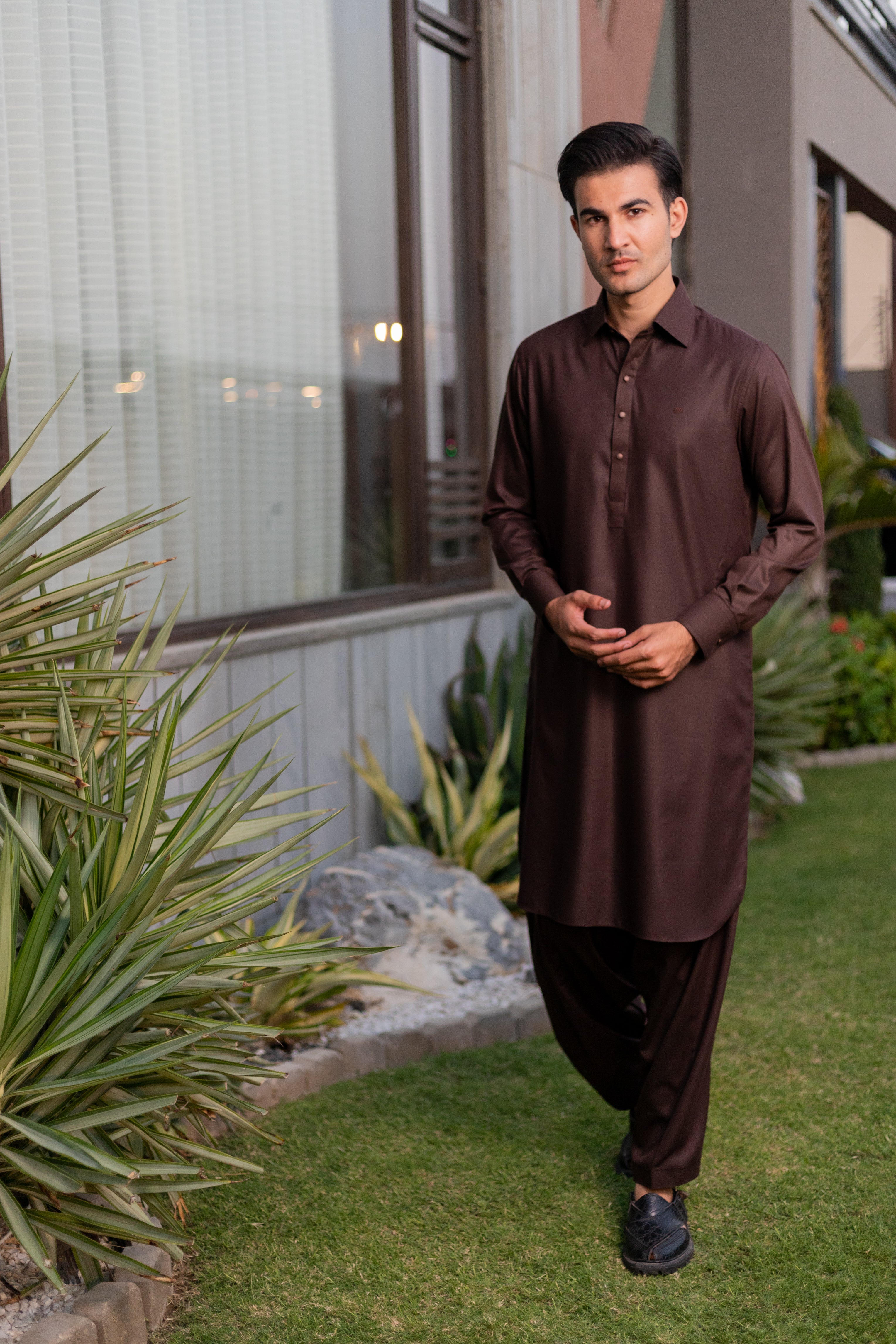 Chocolate Self texture- Brown Shalwar Kameez