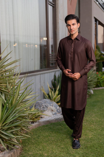 Chocolate Self texture- Brown Shalwar Kameez