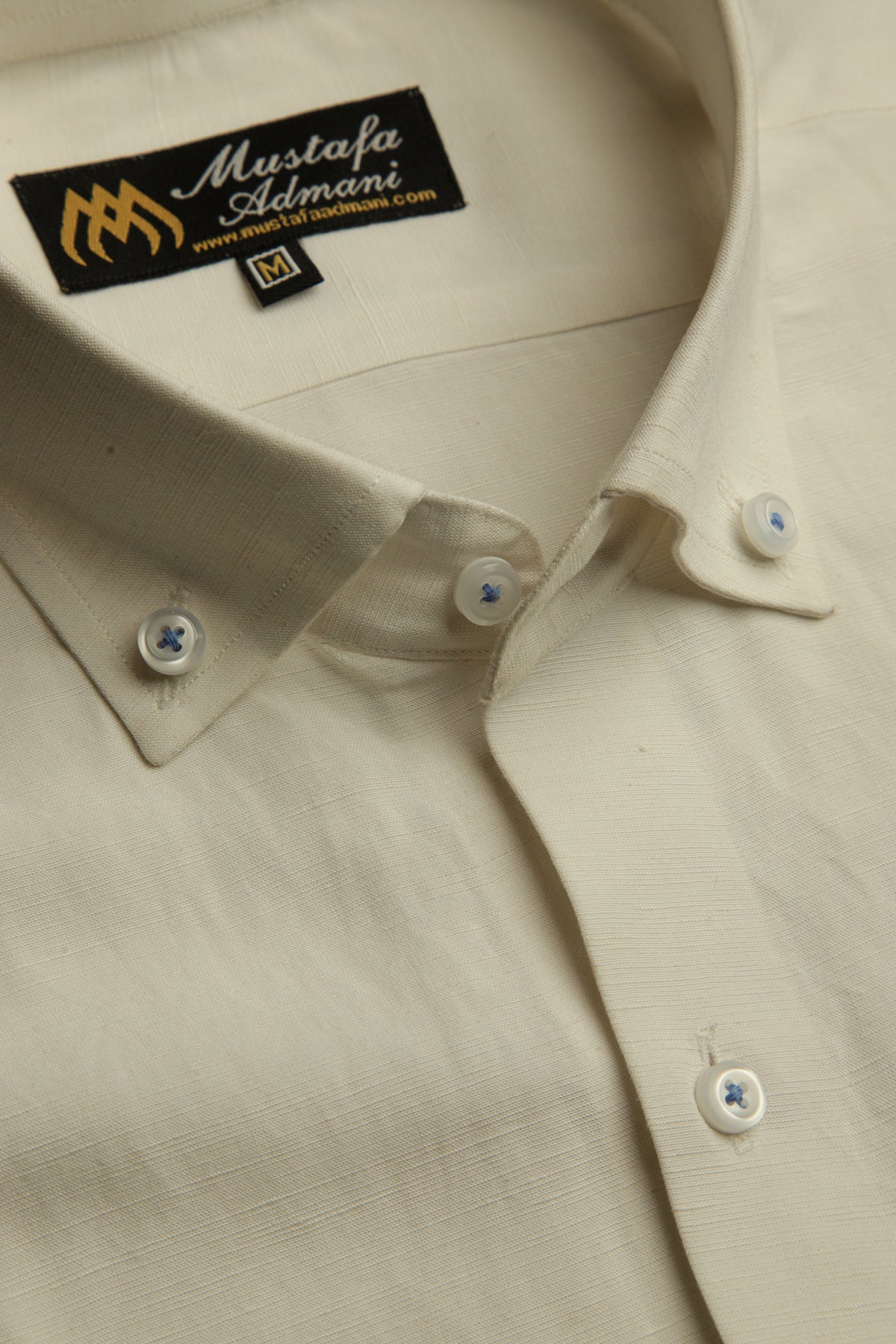 Self White Button Down Shirt With Blue Details.