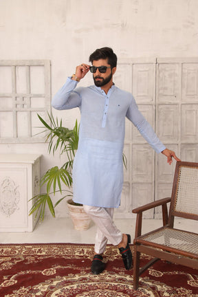 Baby Blue Linen - Kurta Pyjama