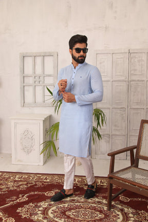 Baby Blue Linen - Kurta Pyjama