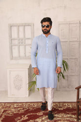 Baby Blue Linen - Kurta Pyjama