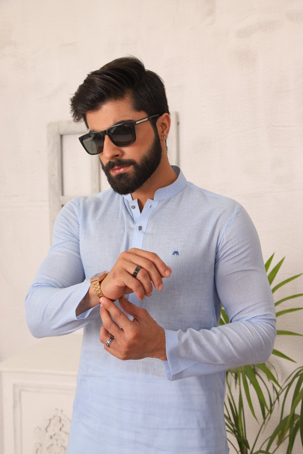 Baby Blue Linen - Kurta Pyjama