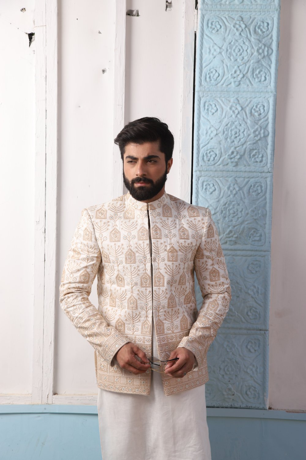 White and Printed Brown Waistcoat