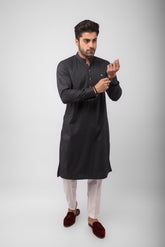 Basic Kurta Pyjama - Grey Stripes