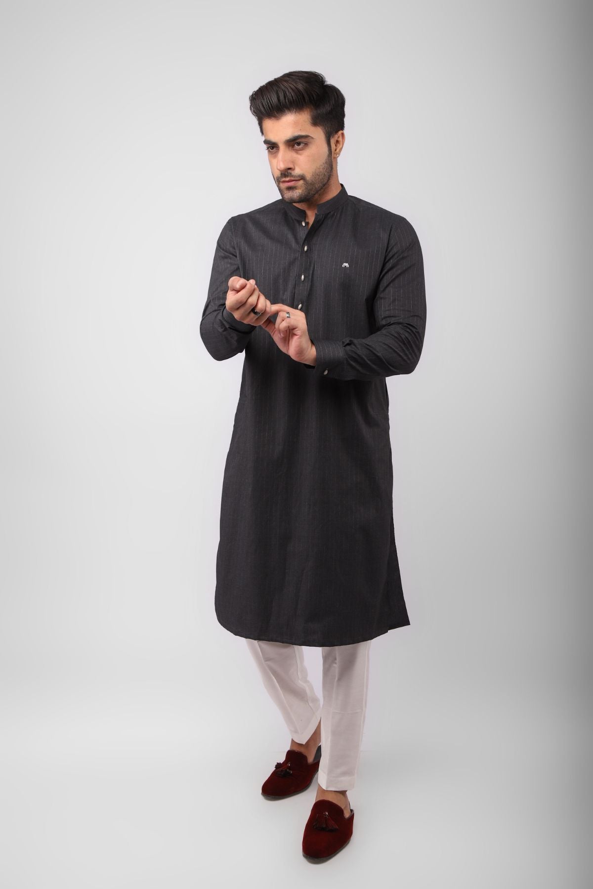 Basic Kurta Pyjama - Grey Stripes