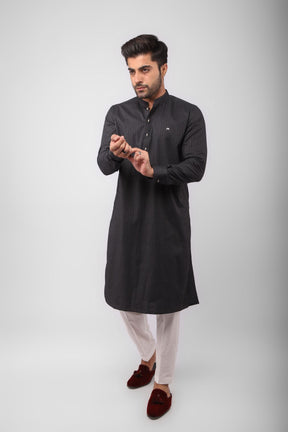 Basic Kurta Pyjama - Grey Stripes